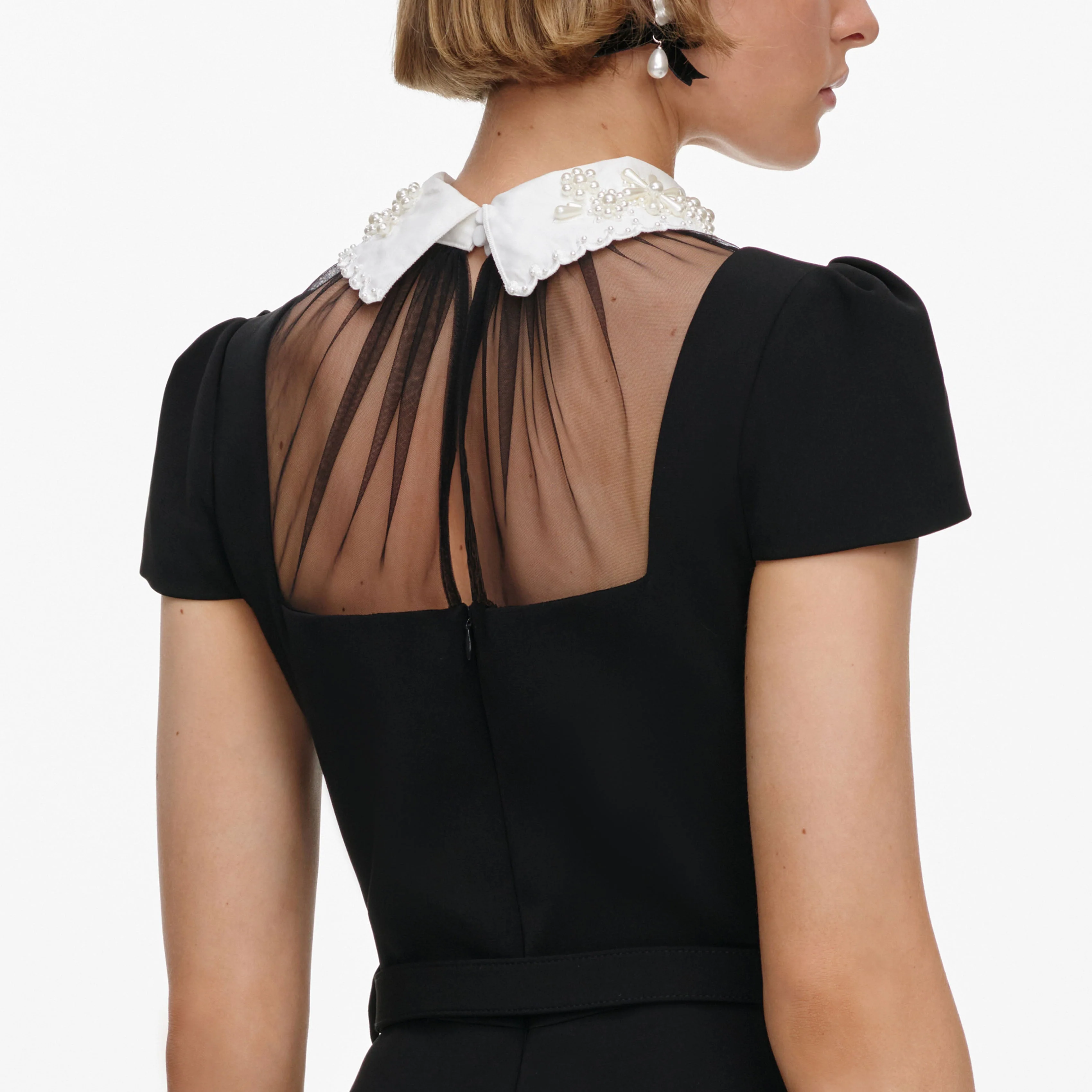 Black Crepe Bow Peplum Midi Dress - Image 5