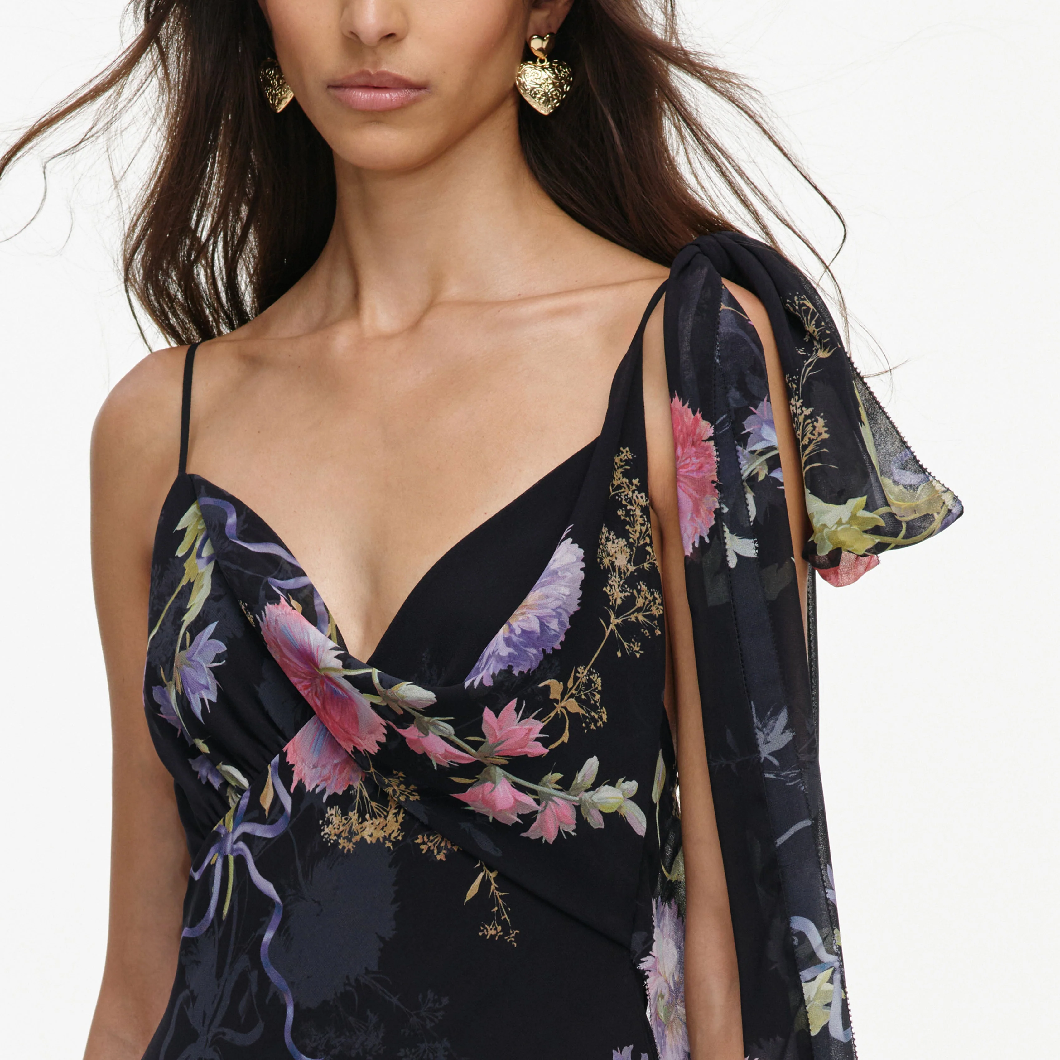 Black Floral Georgette Feather Maxi Dress - Image 5