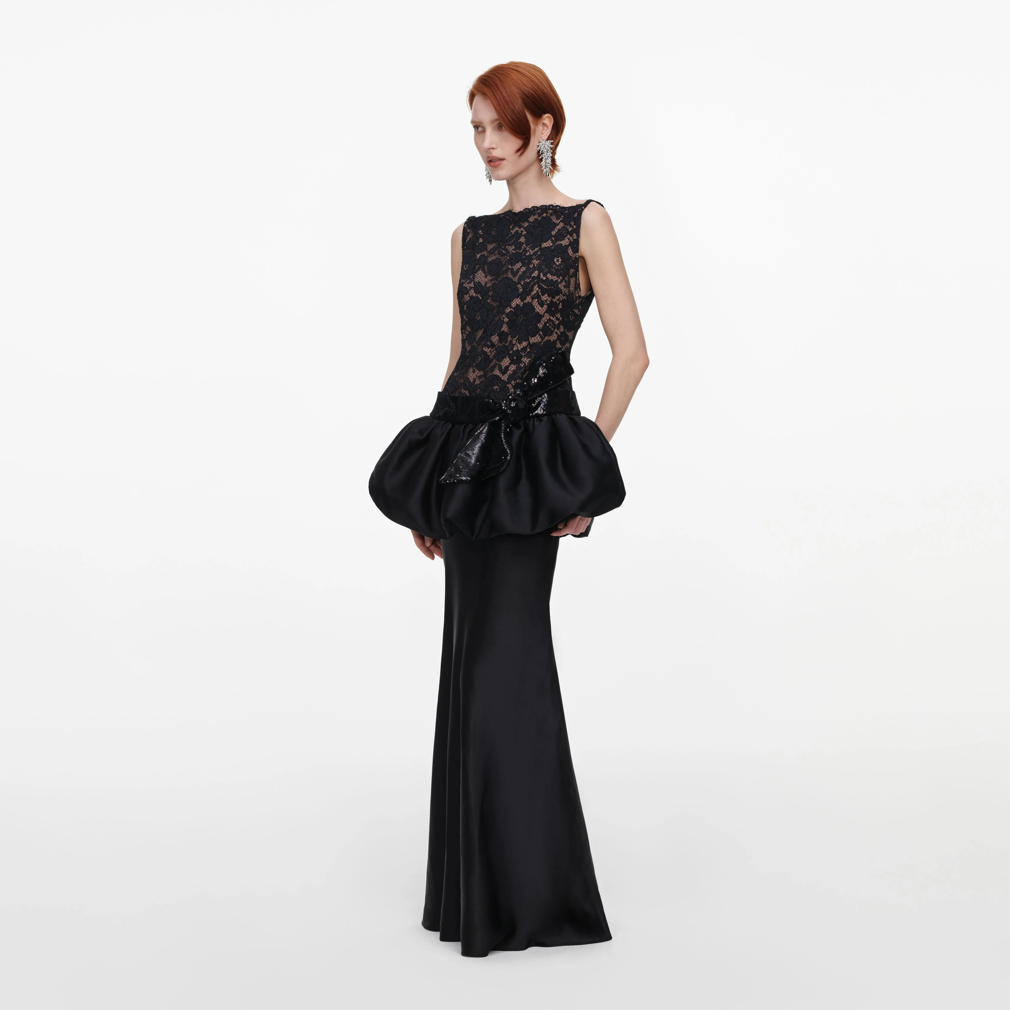 Black Lace Bubble Peplum Maxi Dress - Image 2