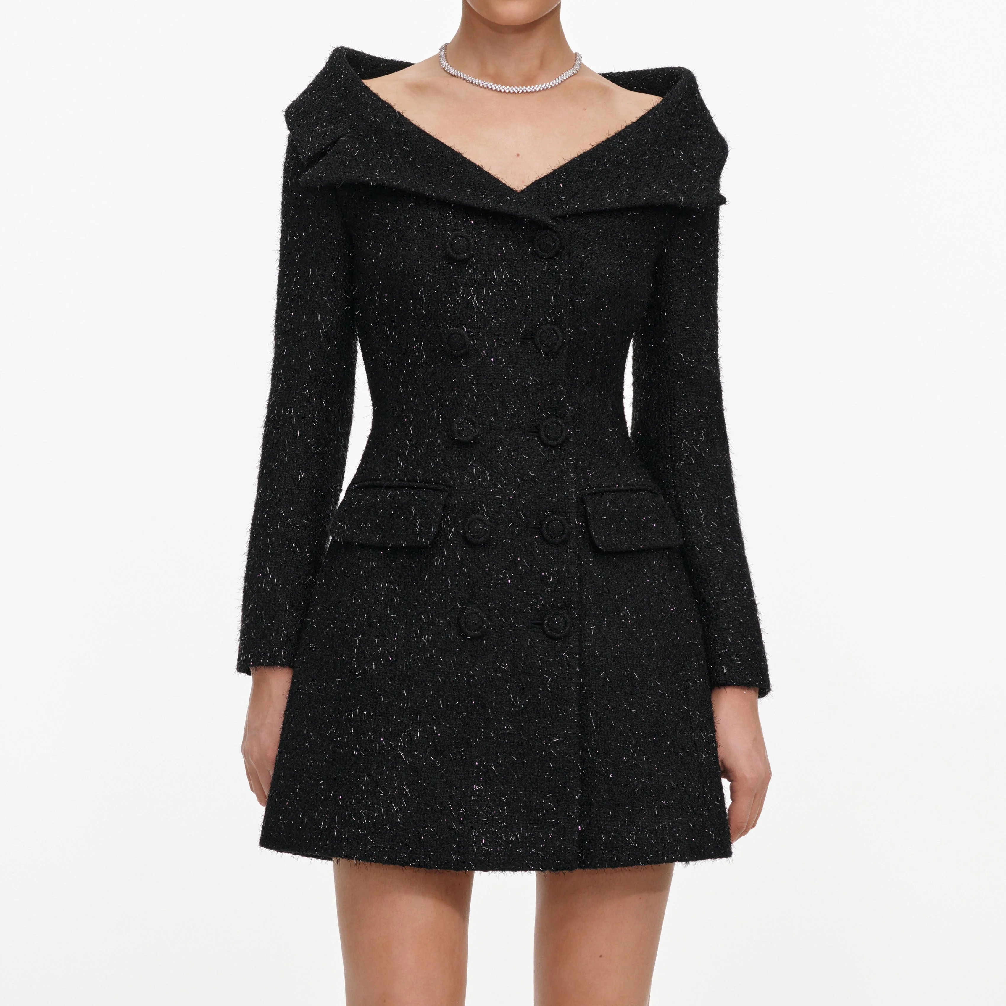 Black Metallic Boucle Mini Dress - Image 4