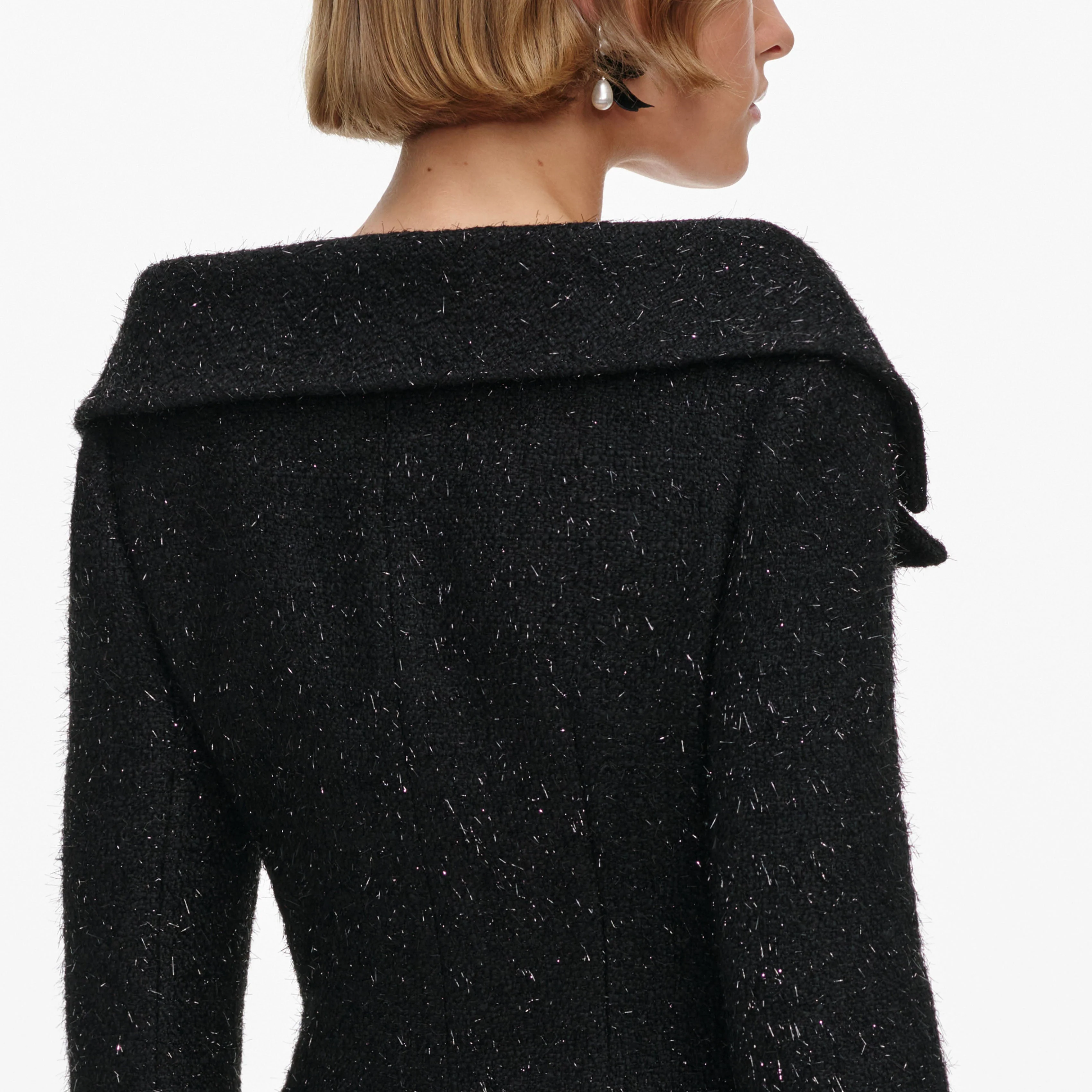 Black Metallic Boucle Mini Dress - Image 5