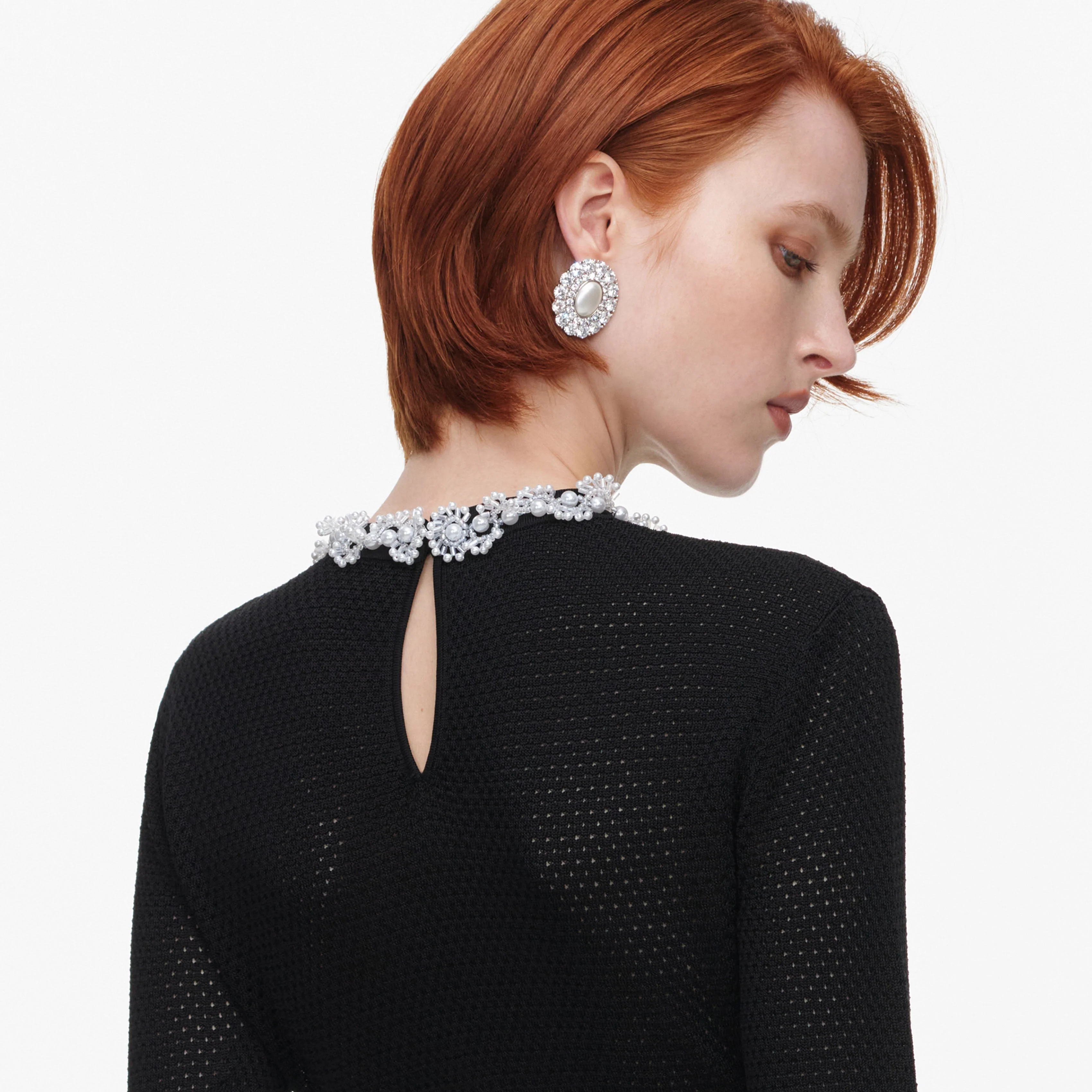 Black Pearl Trim Knit Midi Dress - Image 5