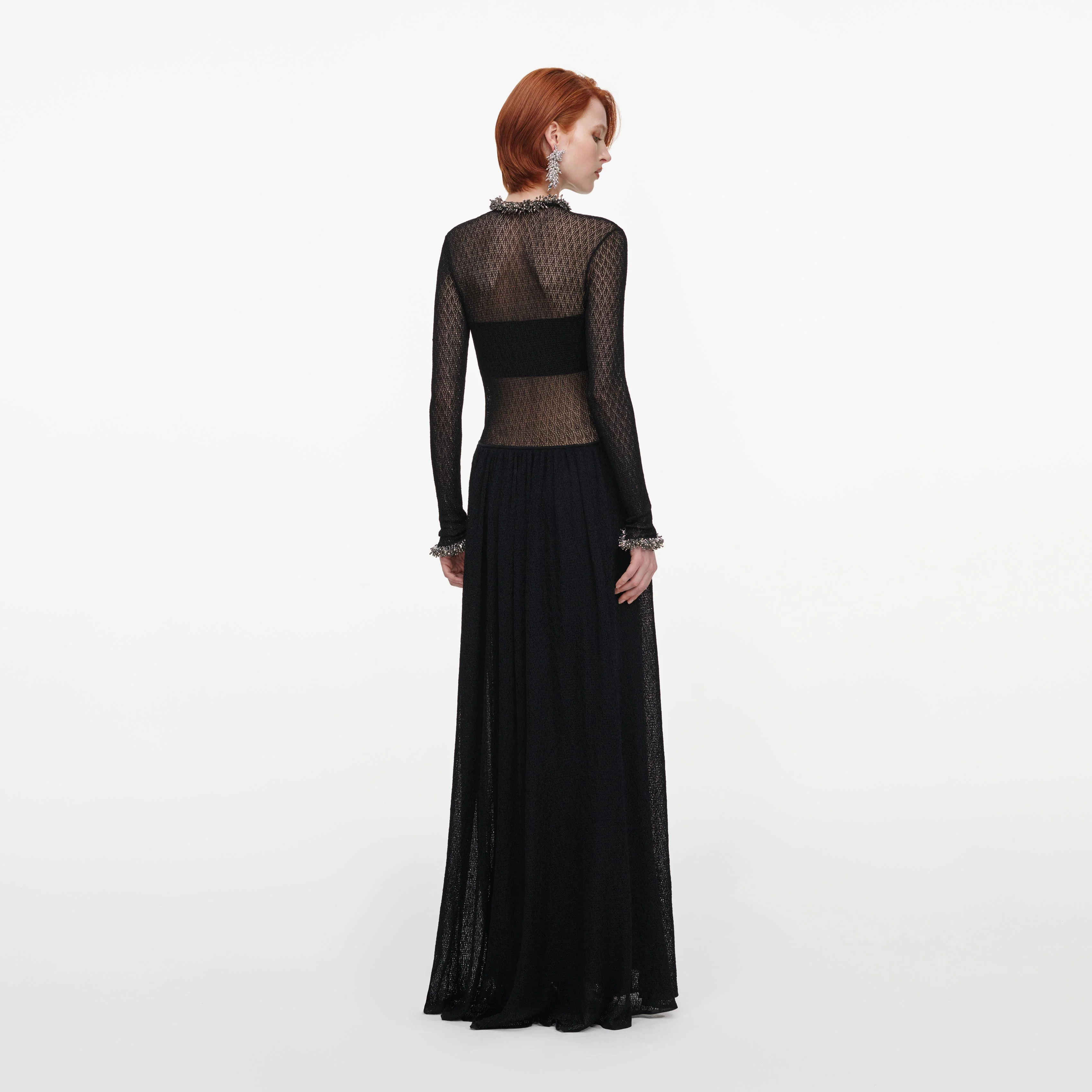 Black Pointelle Knit Embellished Maxi Dress - Image 3