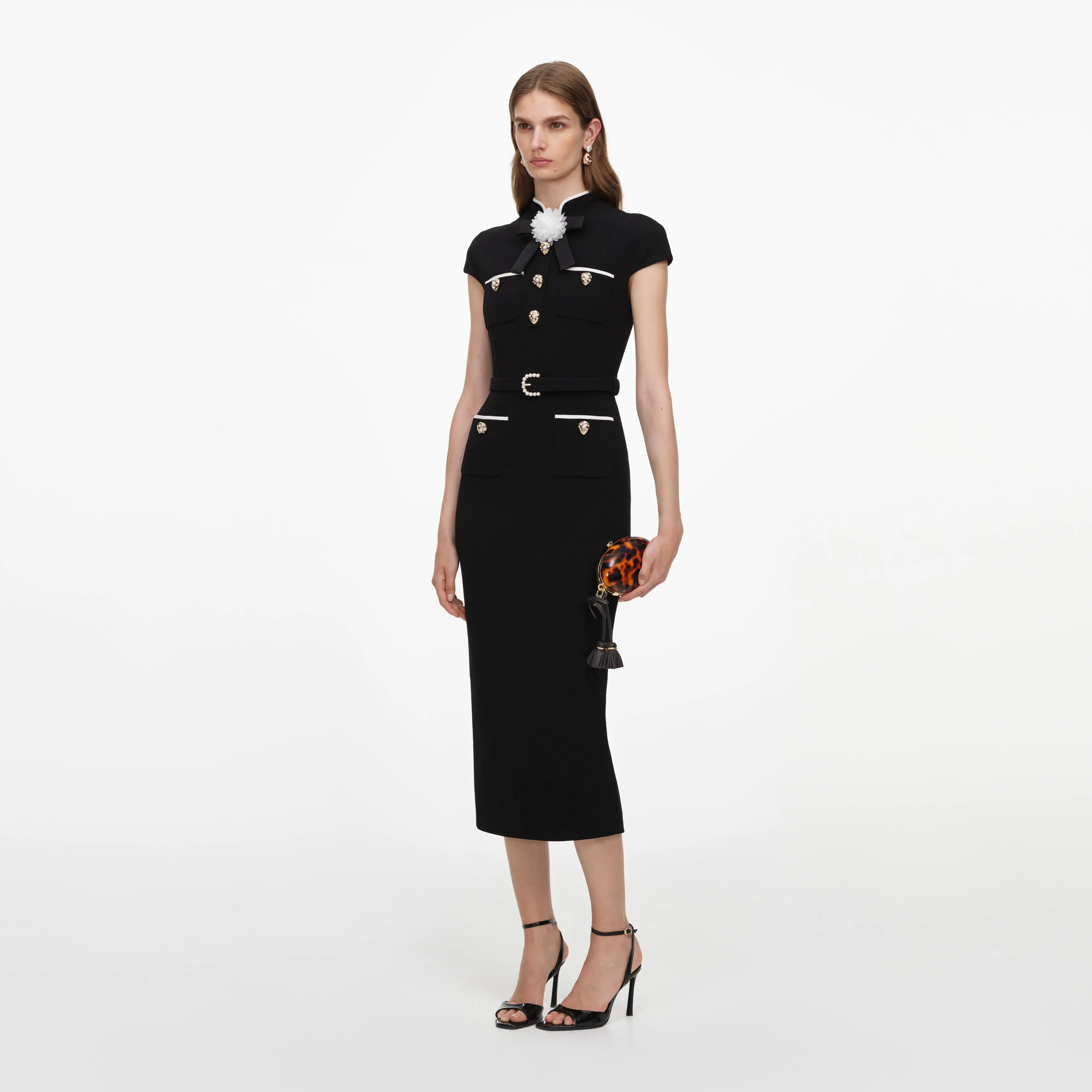 Black Wool Crepe Midi Dress - Image 2