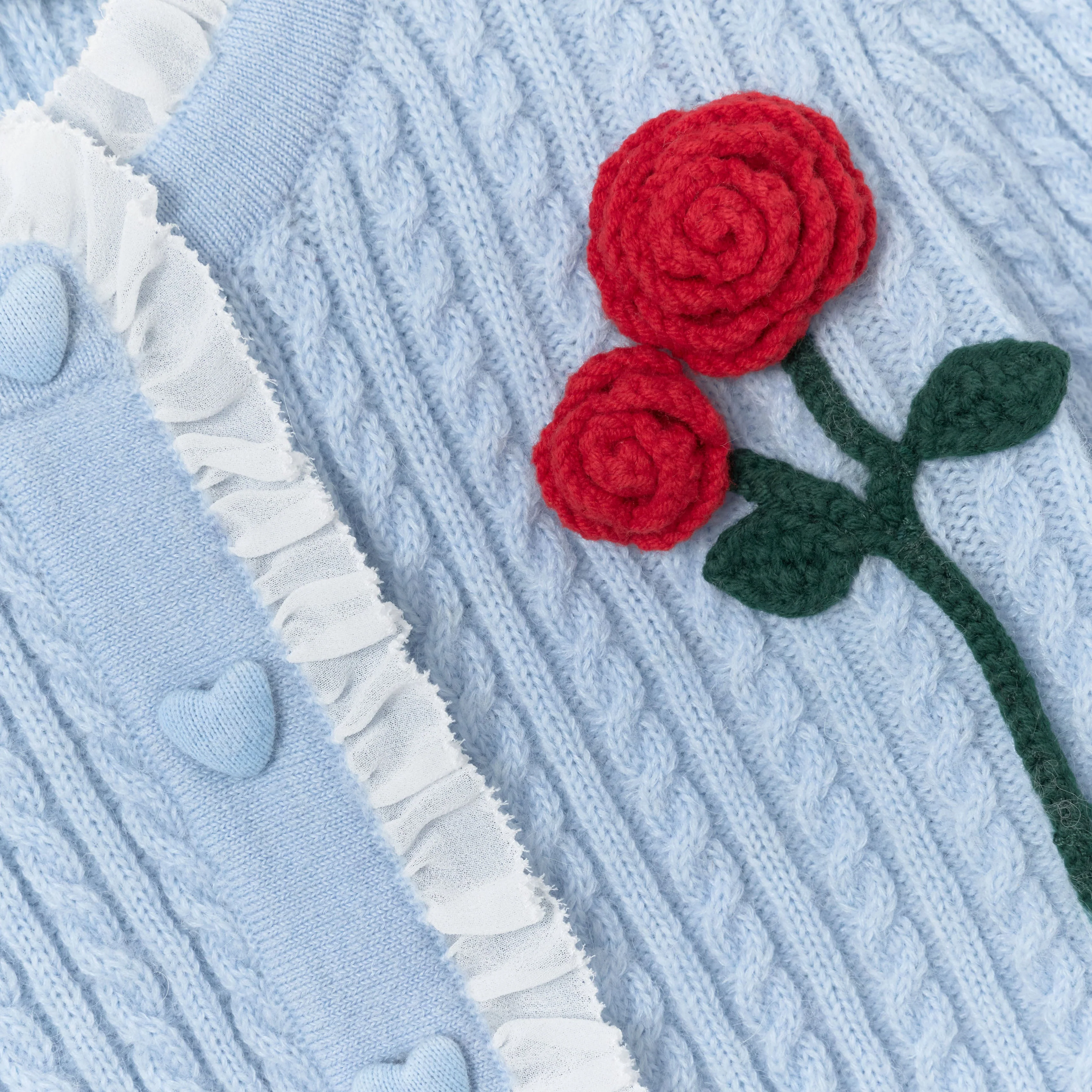 Blue Cable Knit Frill Cardigan - Image 3