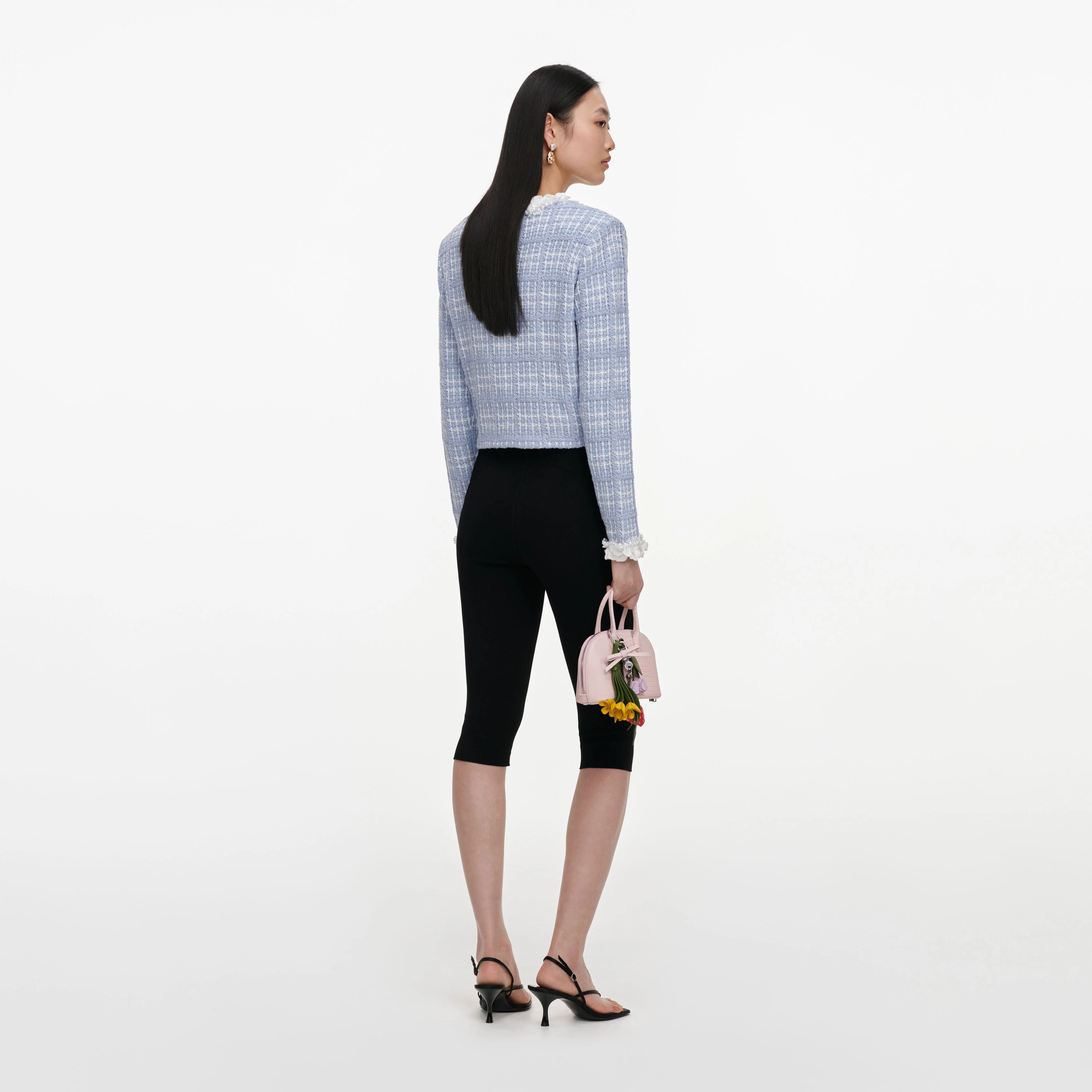 Blue Check Knit Beaded Jacket - Image 3