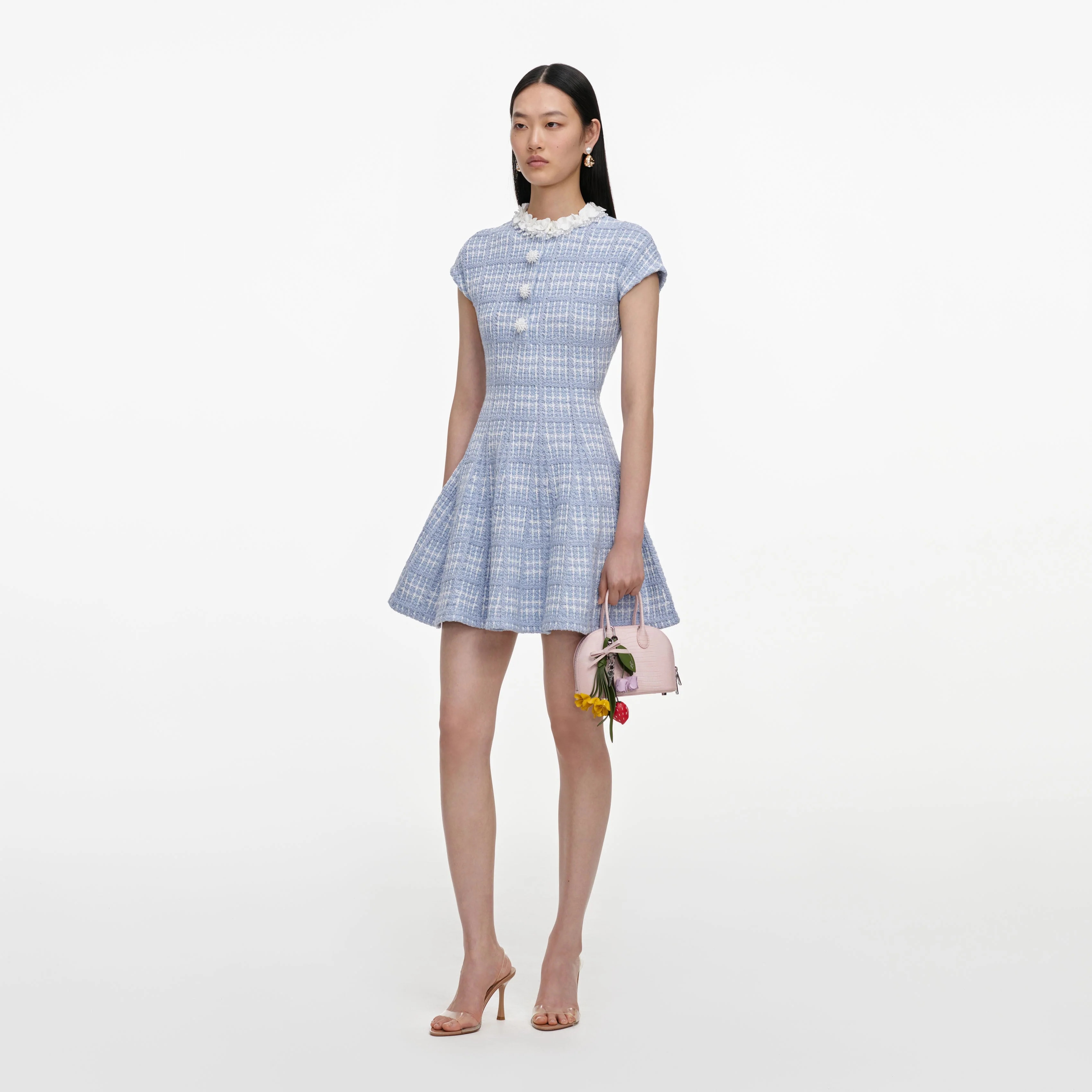 Blue Check Knit Beaded Mini Dress - Image 2