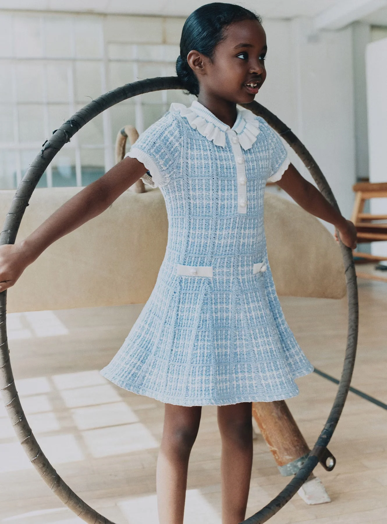 Blue Check Knit Dress - Image 4