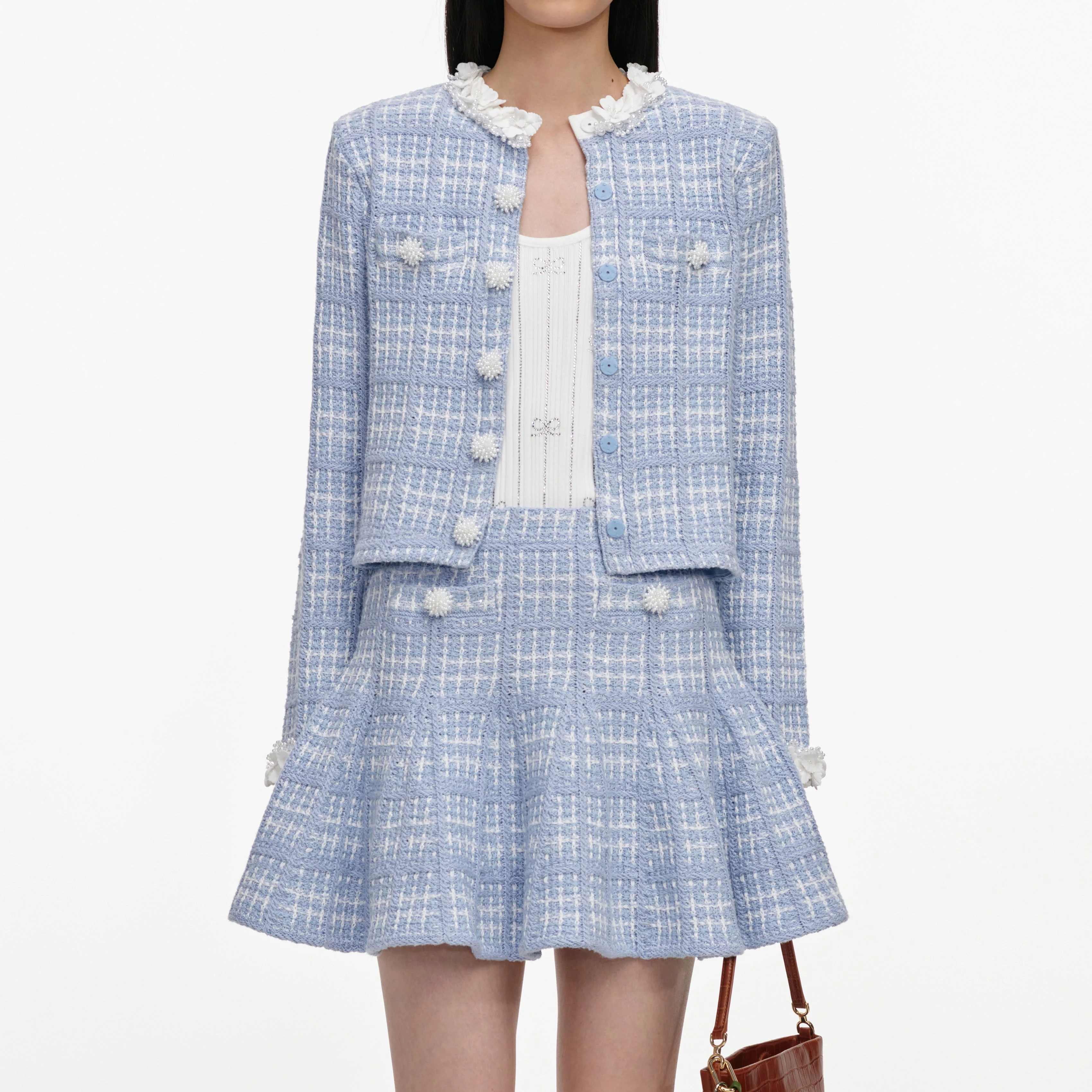 Blue Check Knit Mini Skirt - Image 4