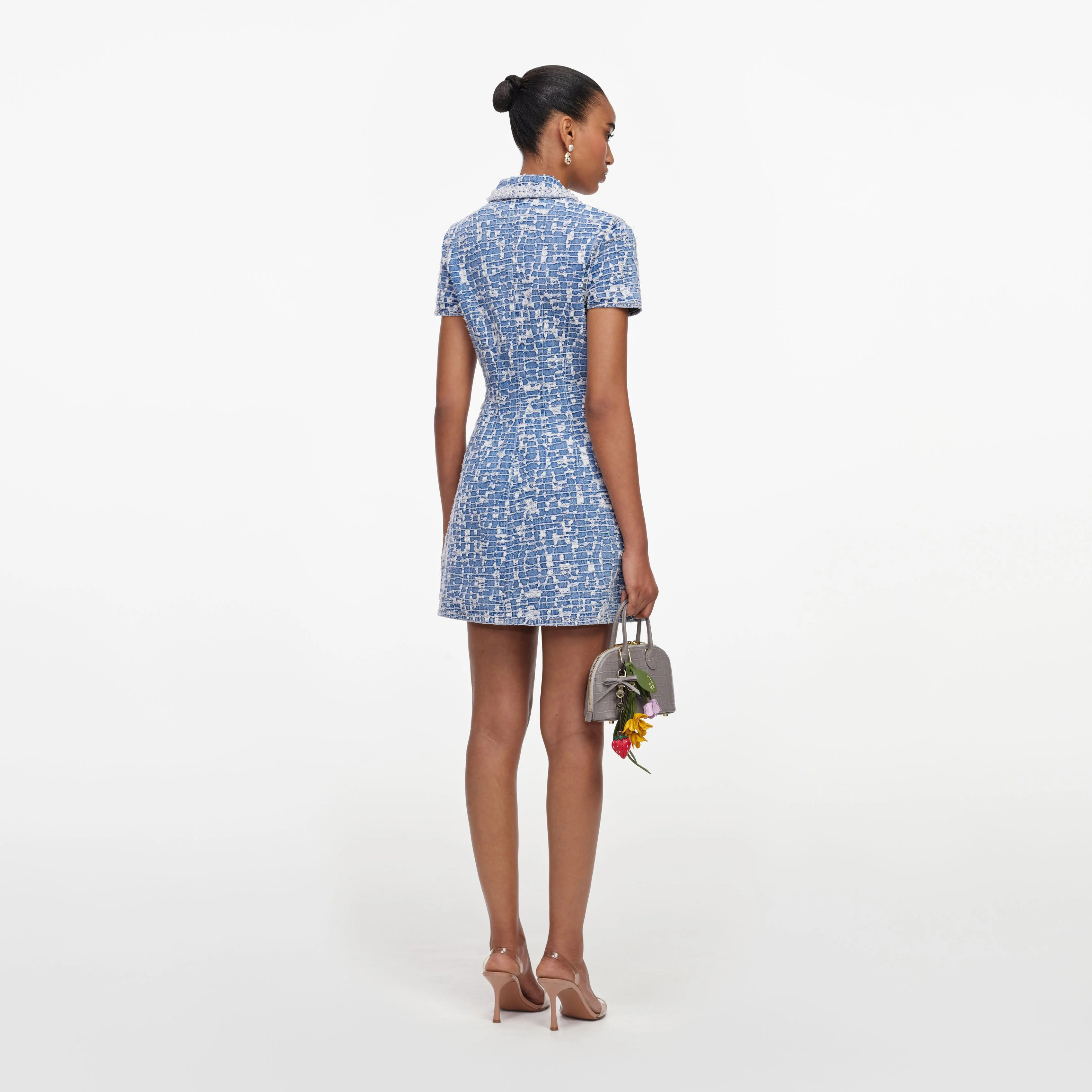 Blue Collared Textured Denim Mini Dress - Image 3