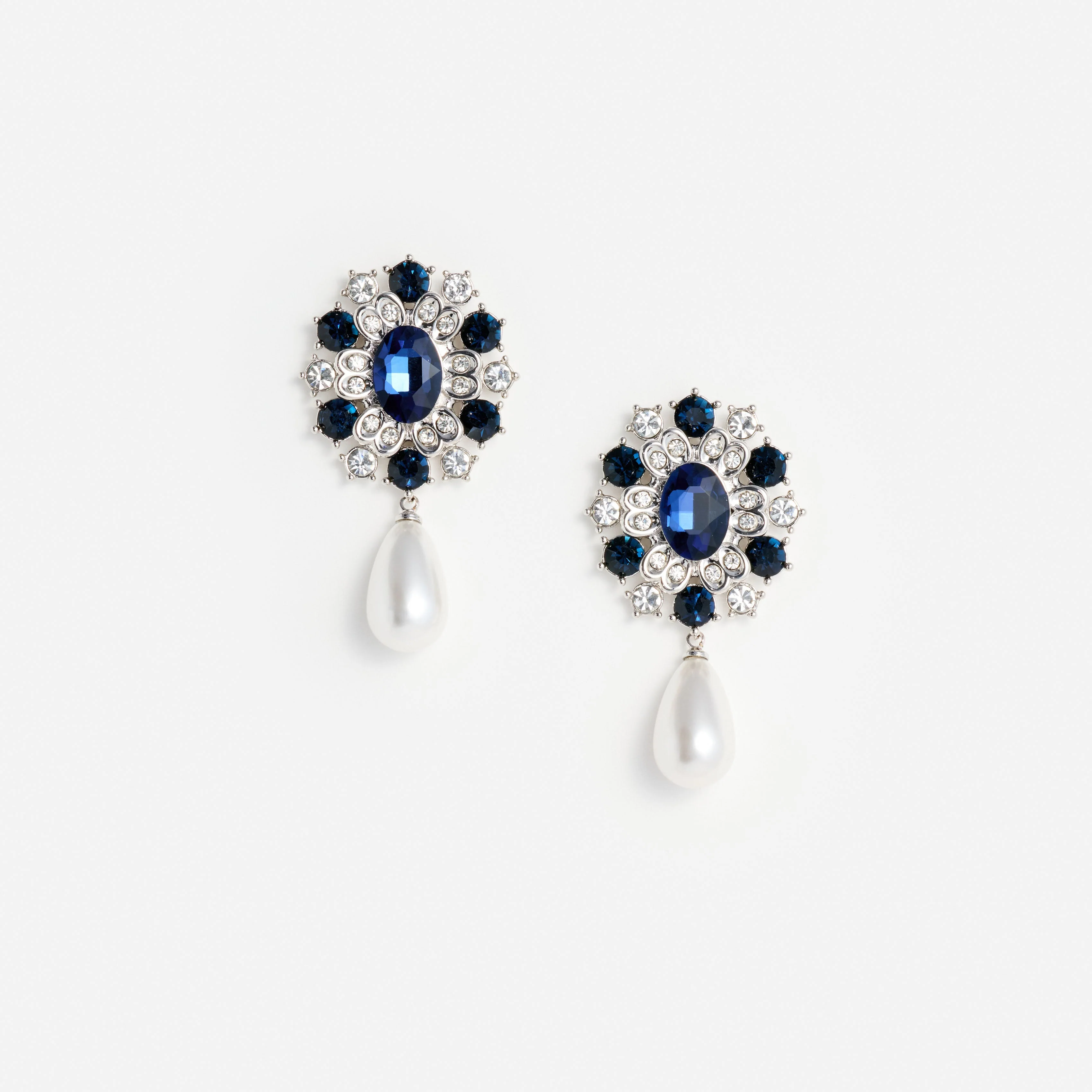 Blue Crystal Pearl Droplet Earring