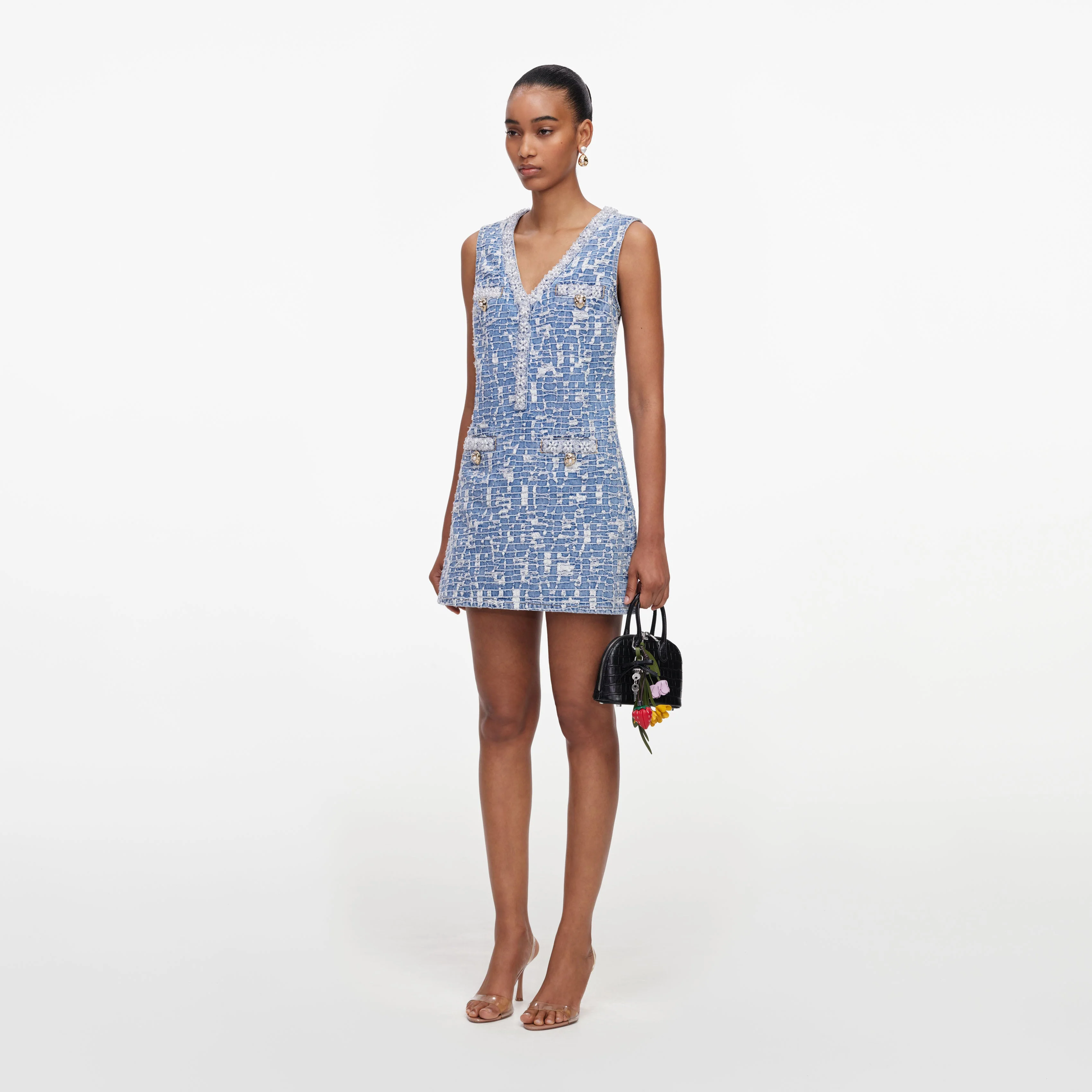 Blue Textured Denim Mini Dress - Image 2