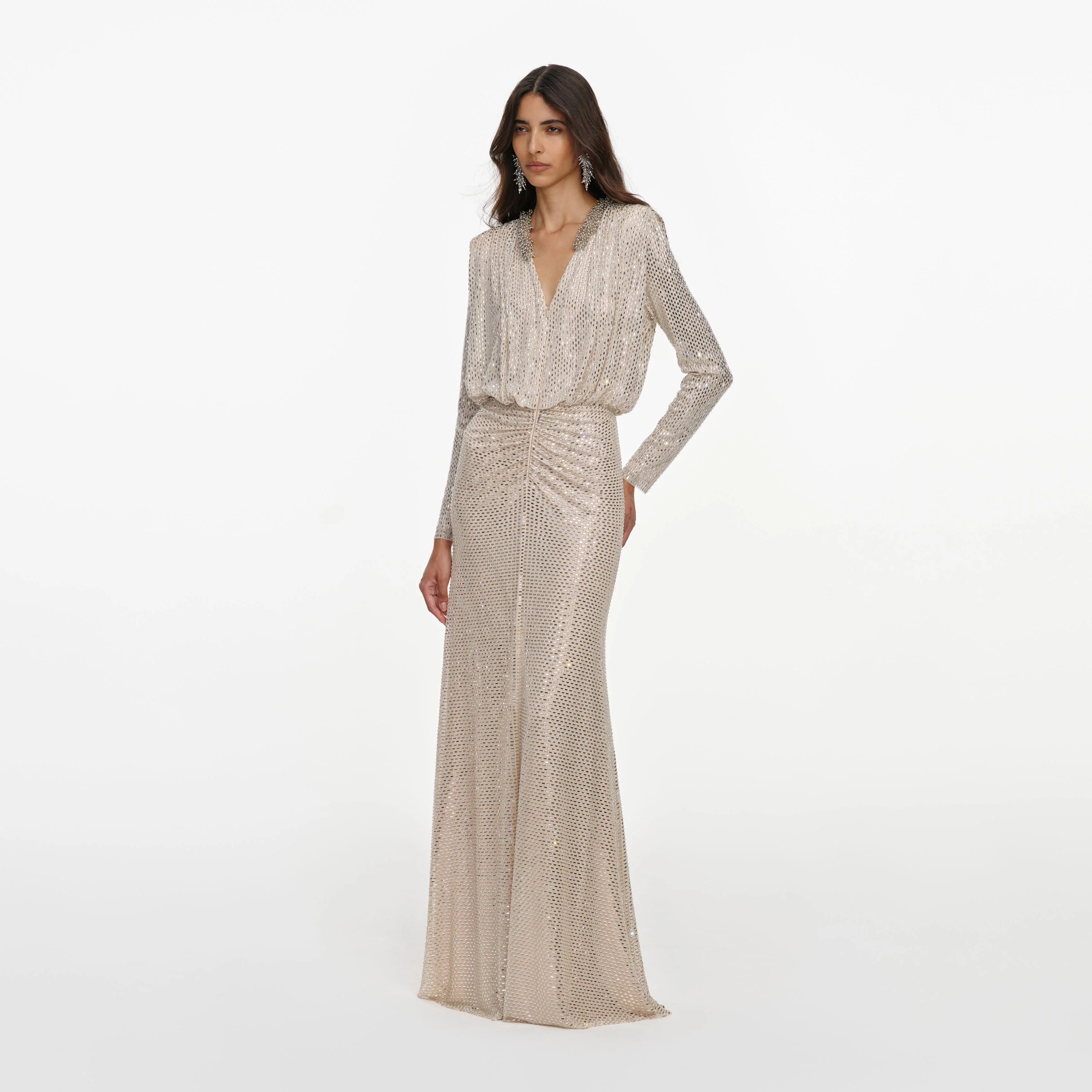 Champagne Rhinestone Embellished Maxi Dress - Image 2