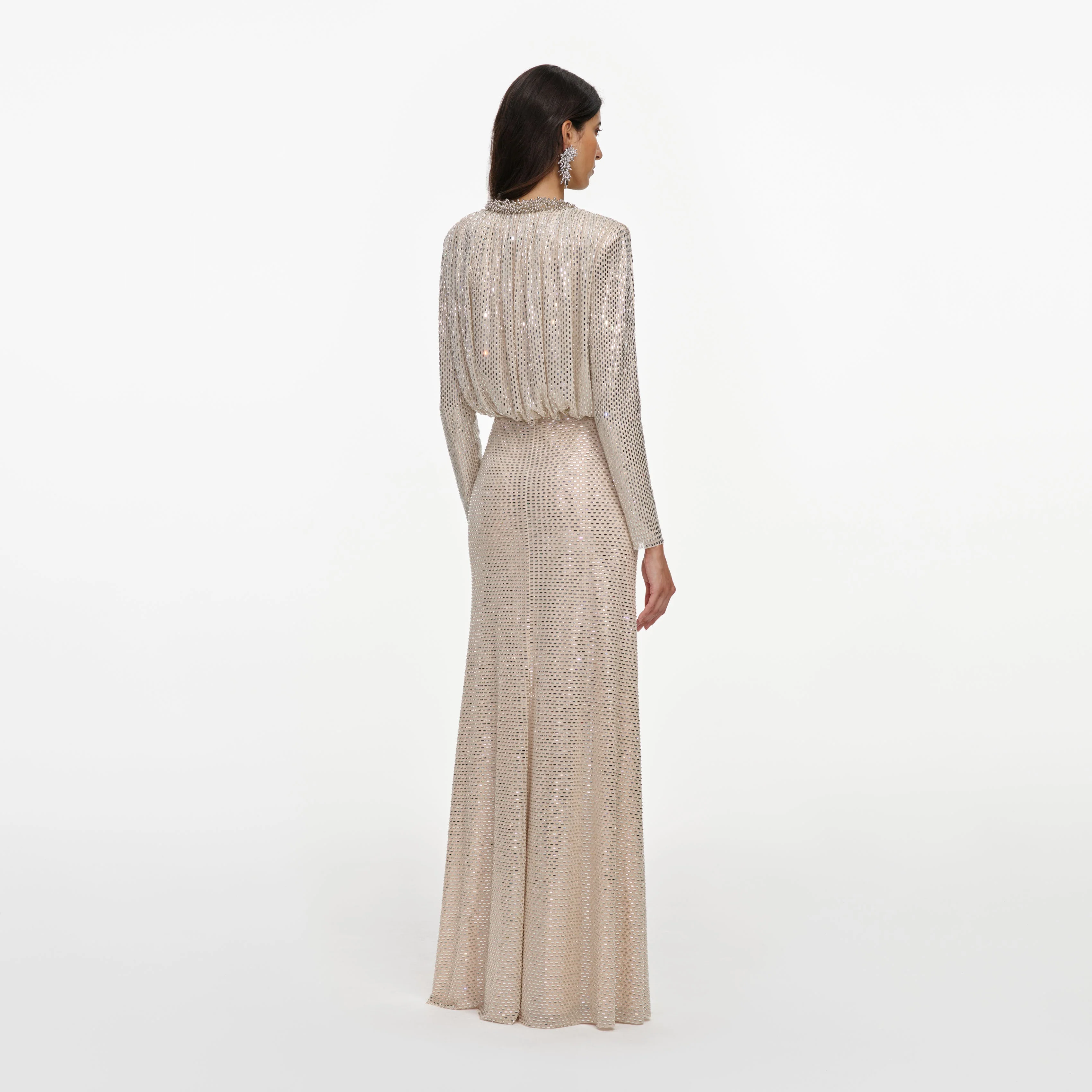 Champagne Rhinestone Embellished Maxi Dress - Image 3