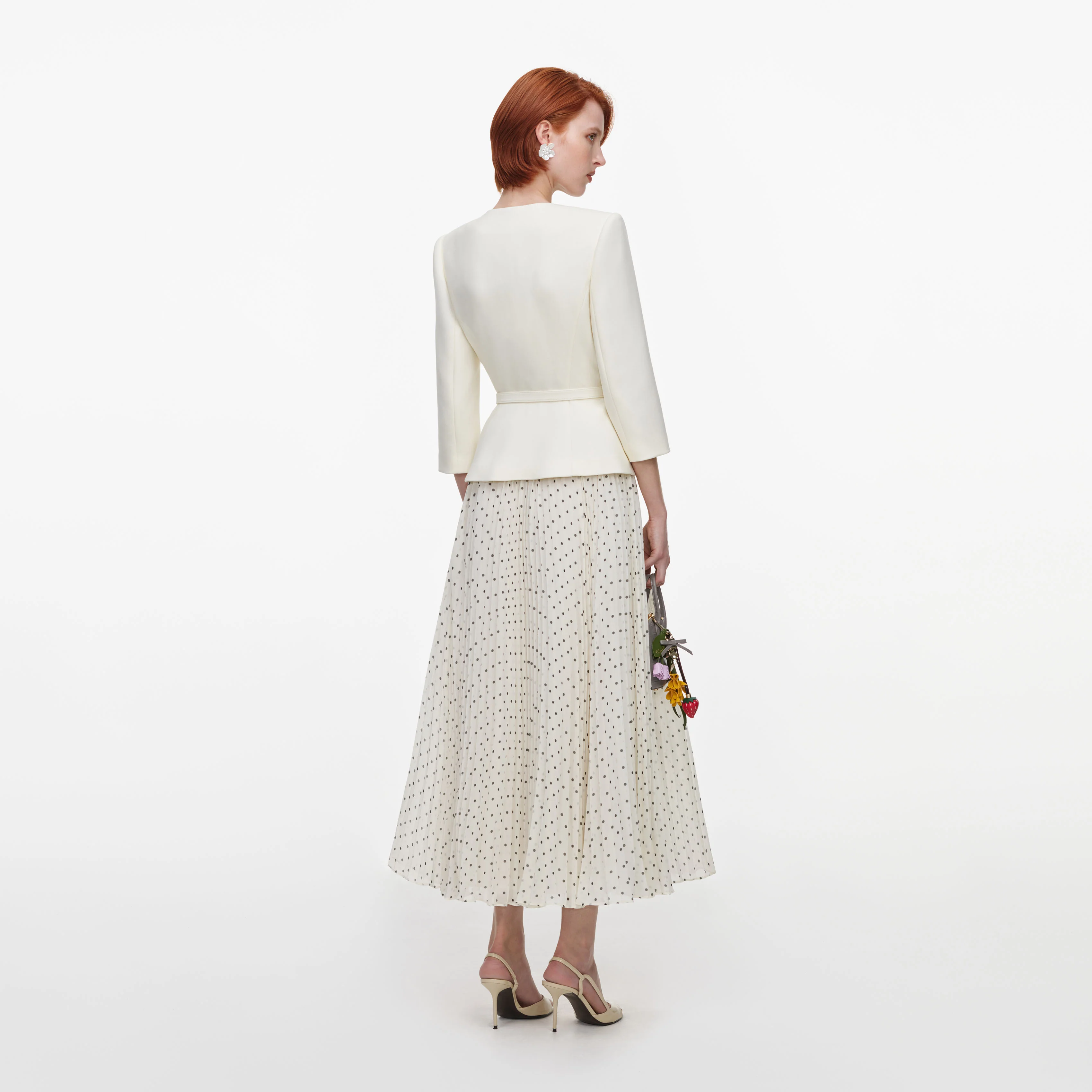 Cream 3D Flower Polka Dot Chiffon Midi Dress - Image 3