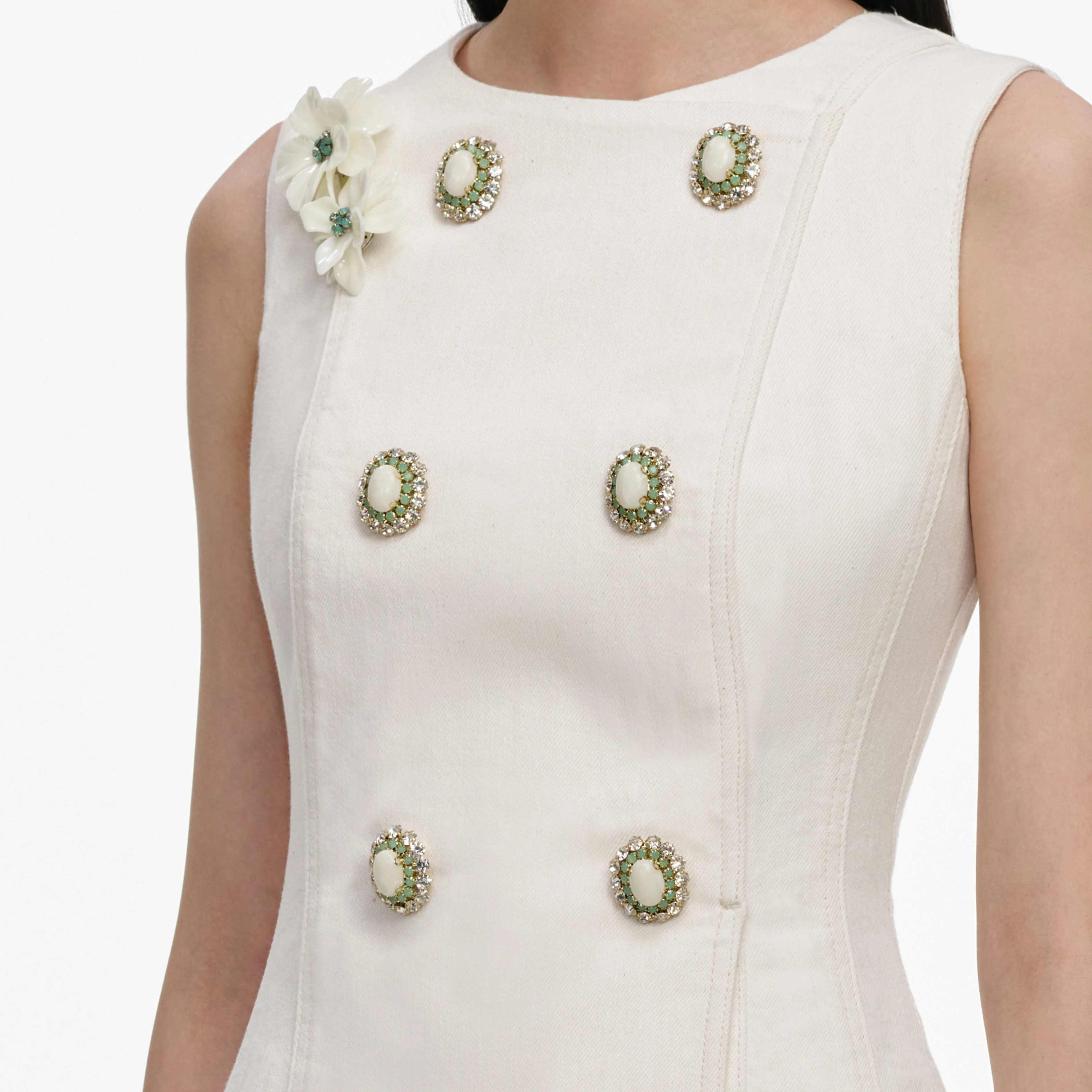 Cream Denim Double Breasted Mini Dress - Image 5