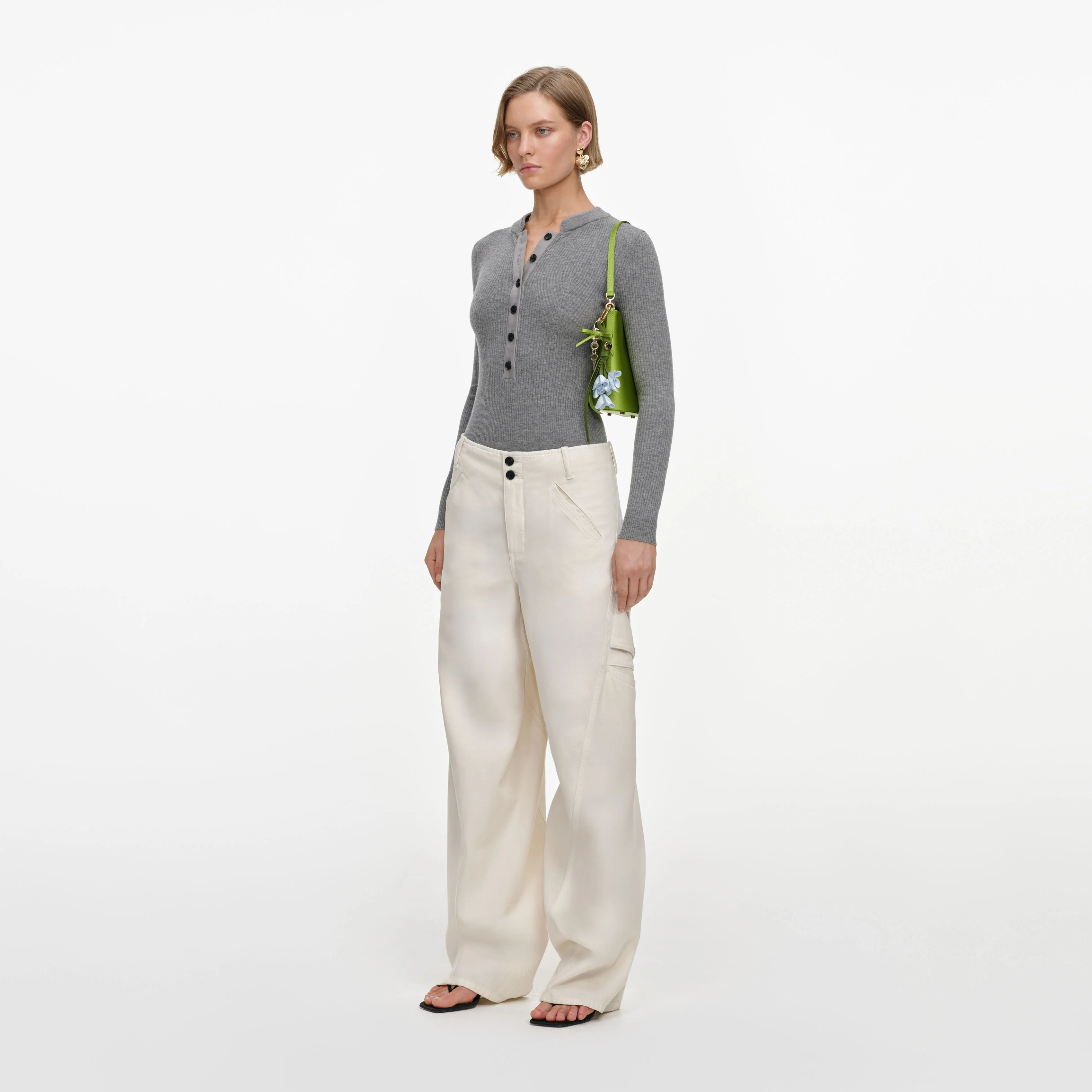Cream Denim Pocket Trousers - Image 2