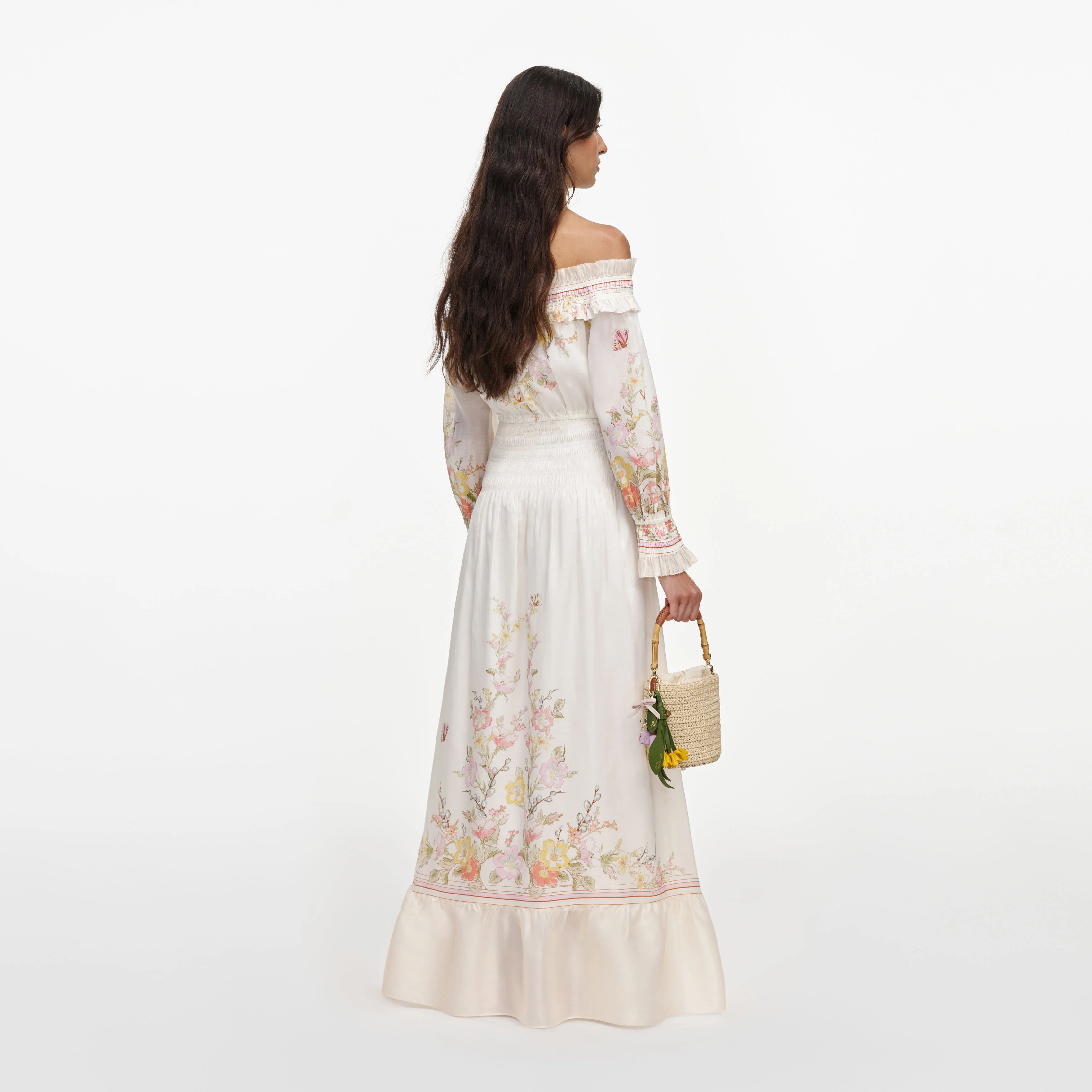 Cream Floral Organza Ruffle Maxi Dress - Image 3
