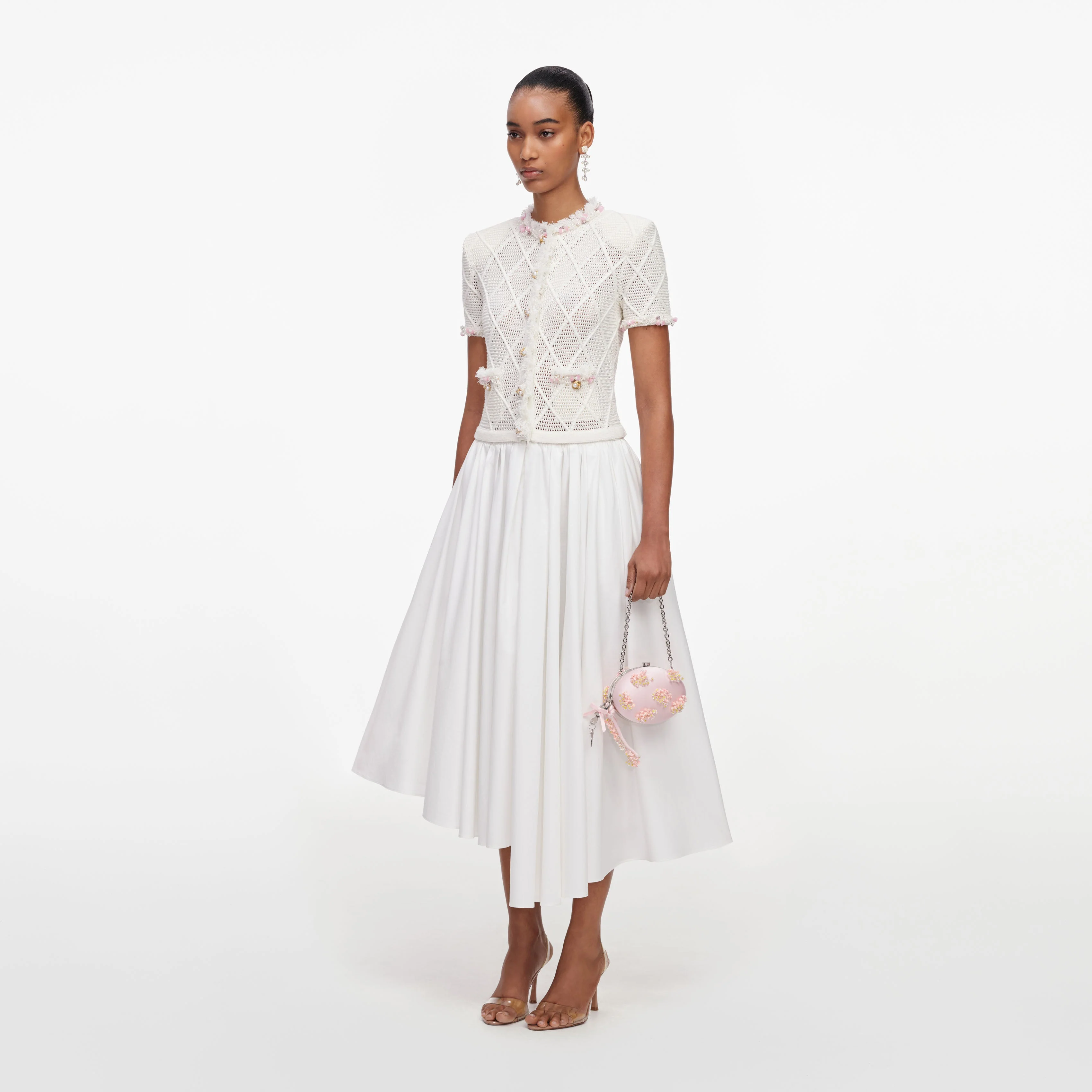 Cream Fringe Knit Cotton Midi Dress - Image 2