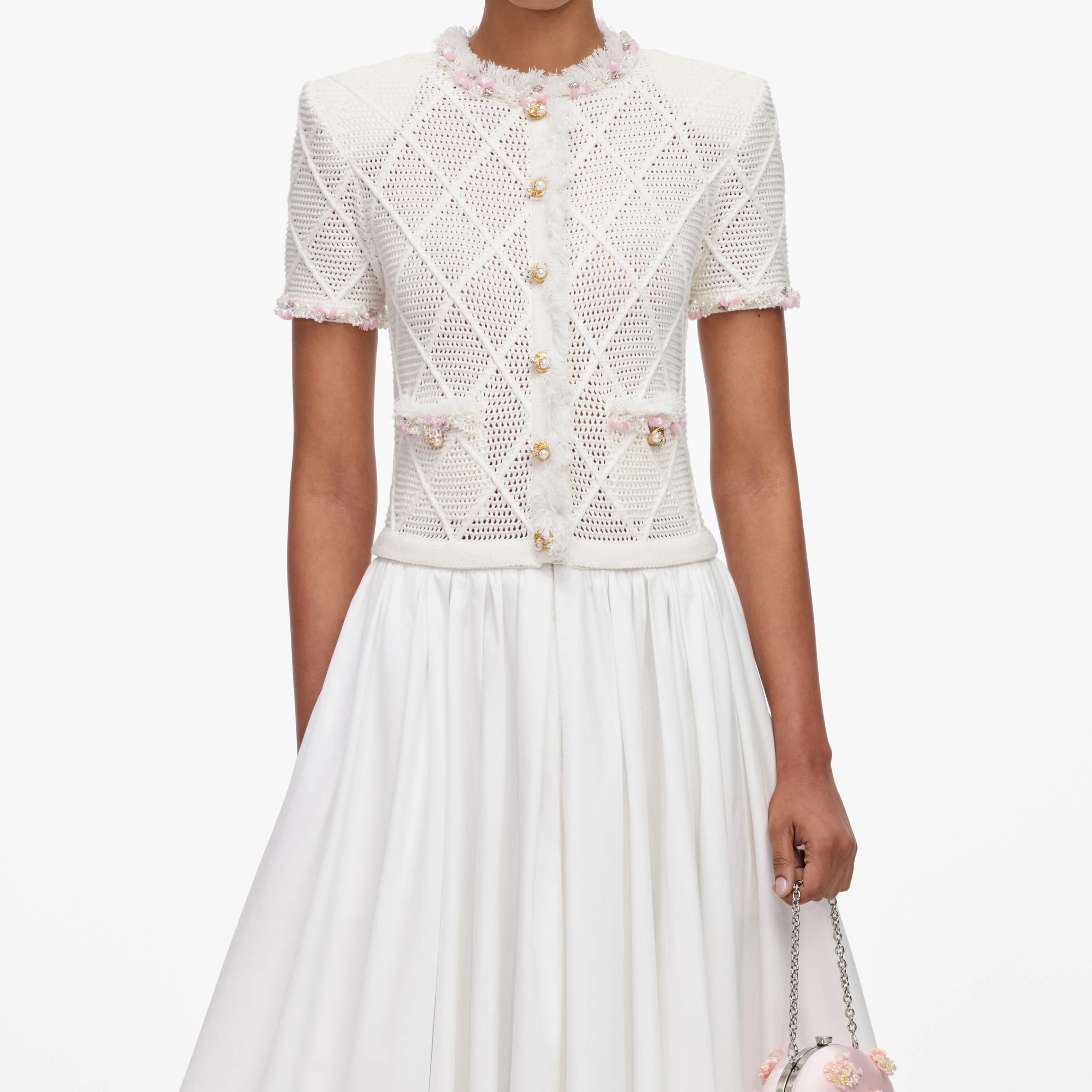 Cream Fringe Knit Cotton Midi Dress - Image 4
