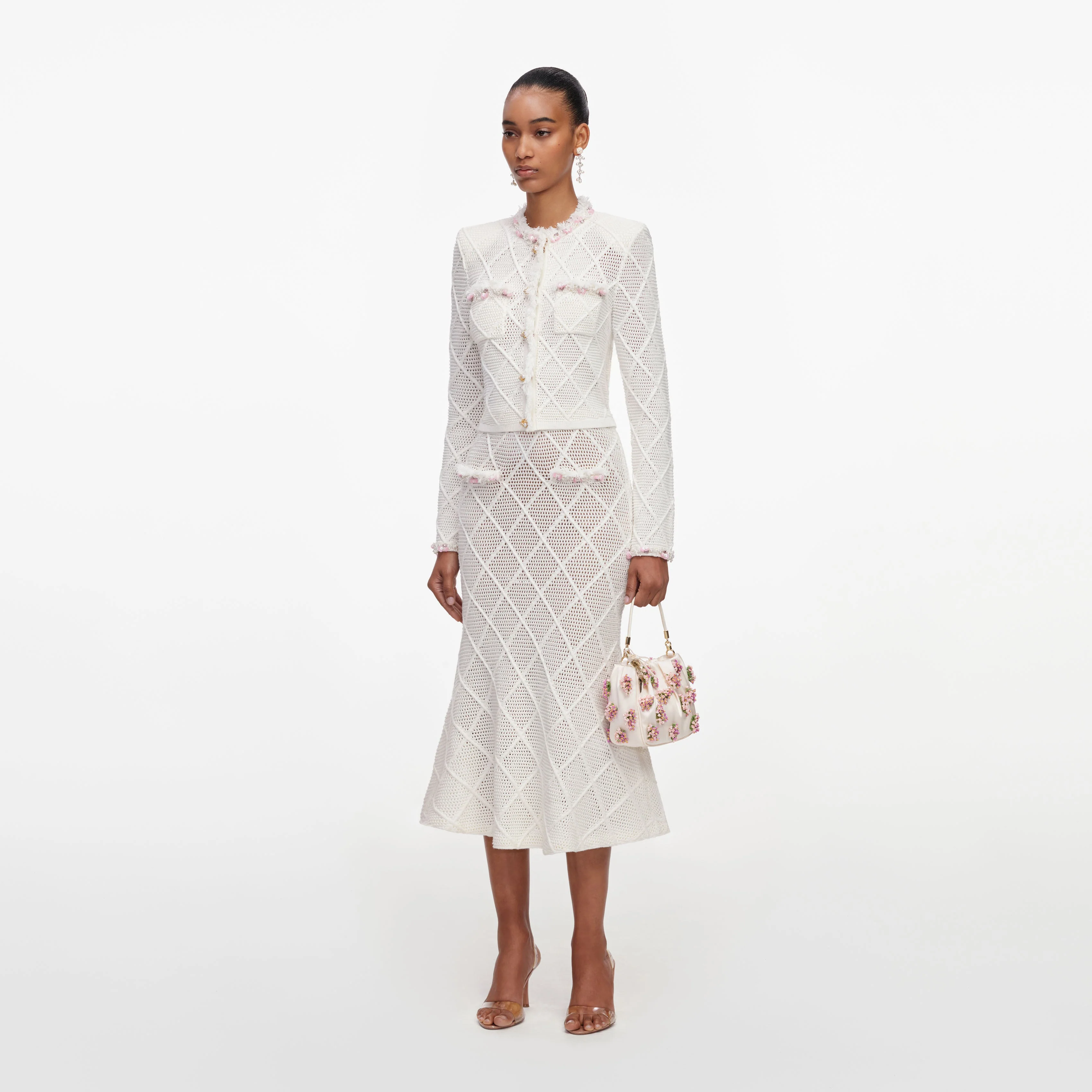 Cream Fringe Knit Midi Skirt - Image 2