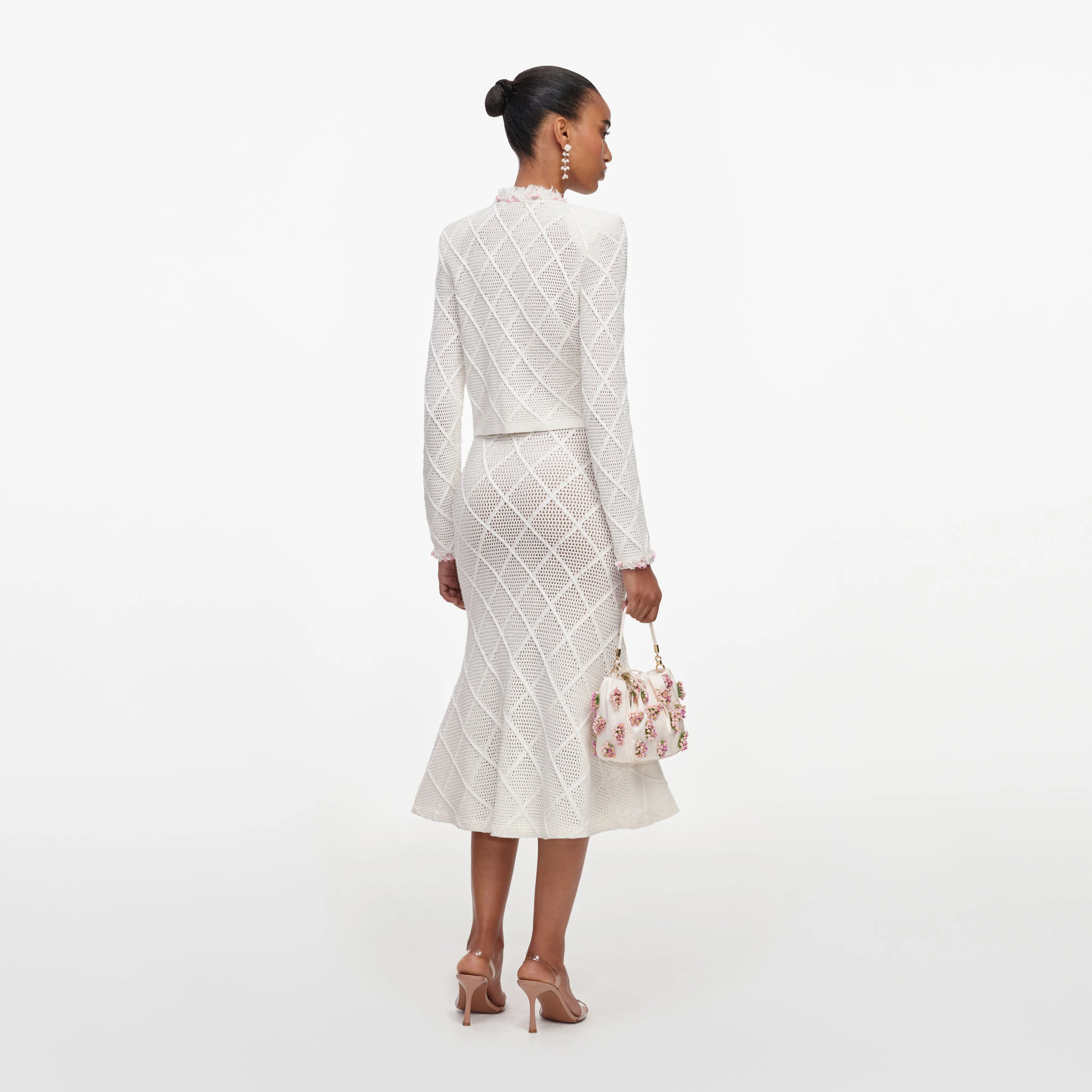 Cream Fringe Knit Midi Skirt - Image 3