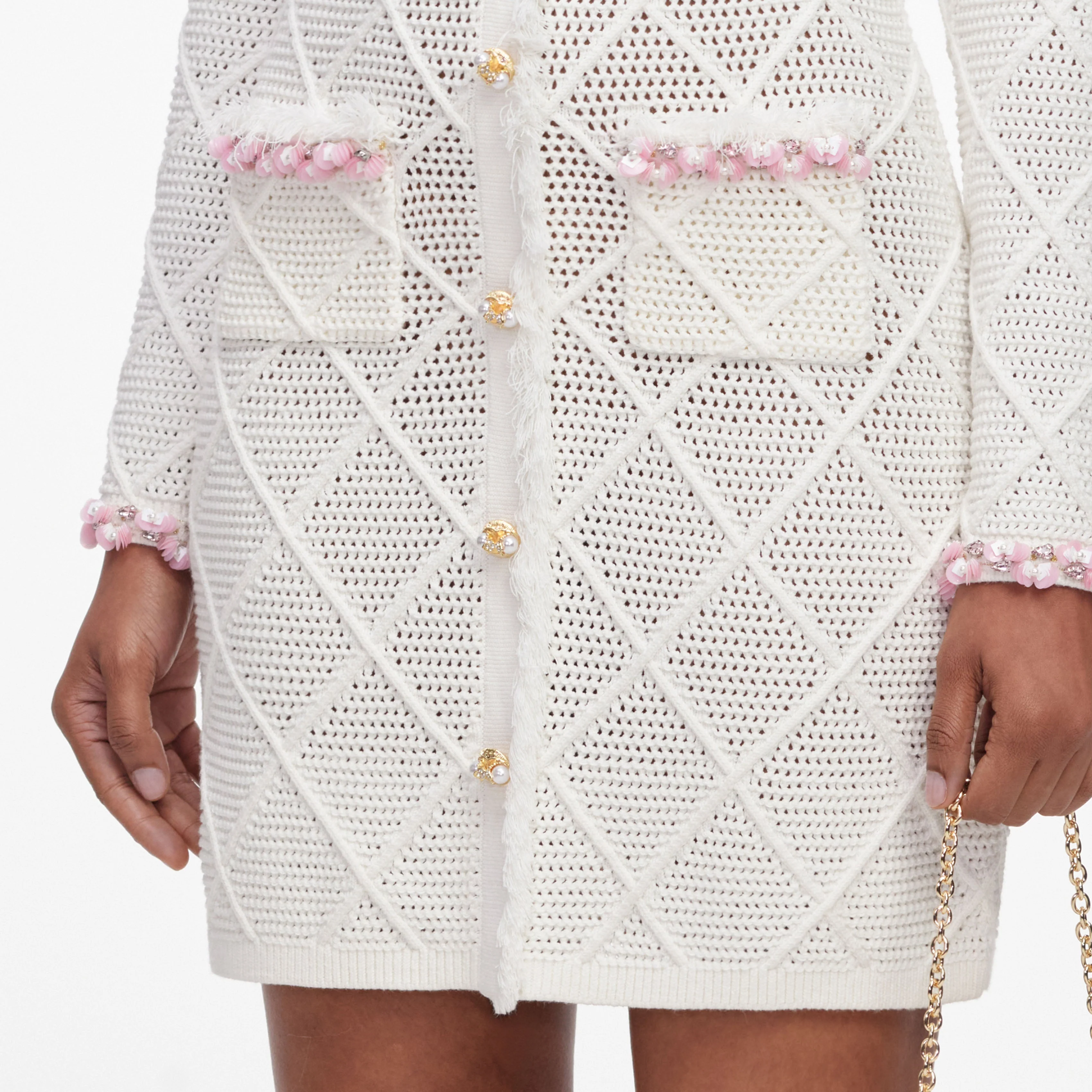 Cream Fringe Knit Mini Dress - Image 5