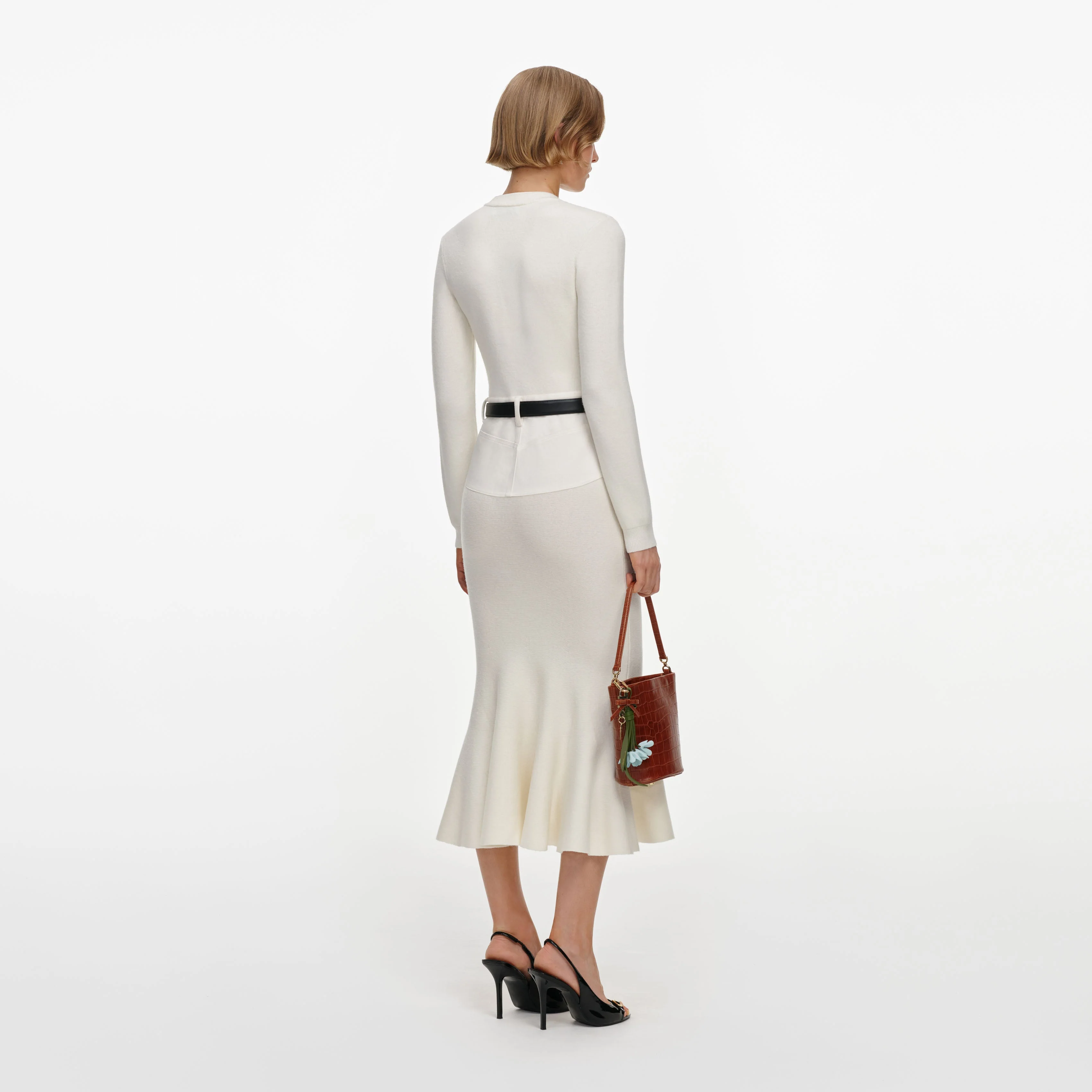 Cream Knit Denim Insert Midi Dress - Image 3