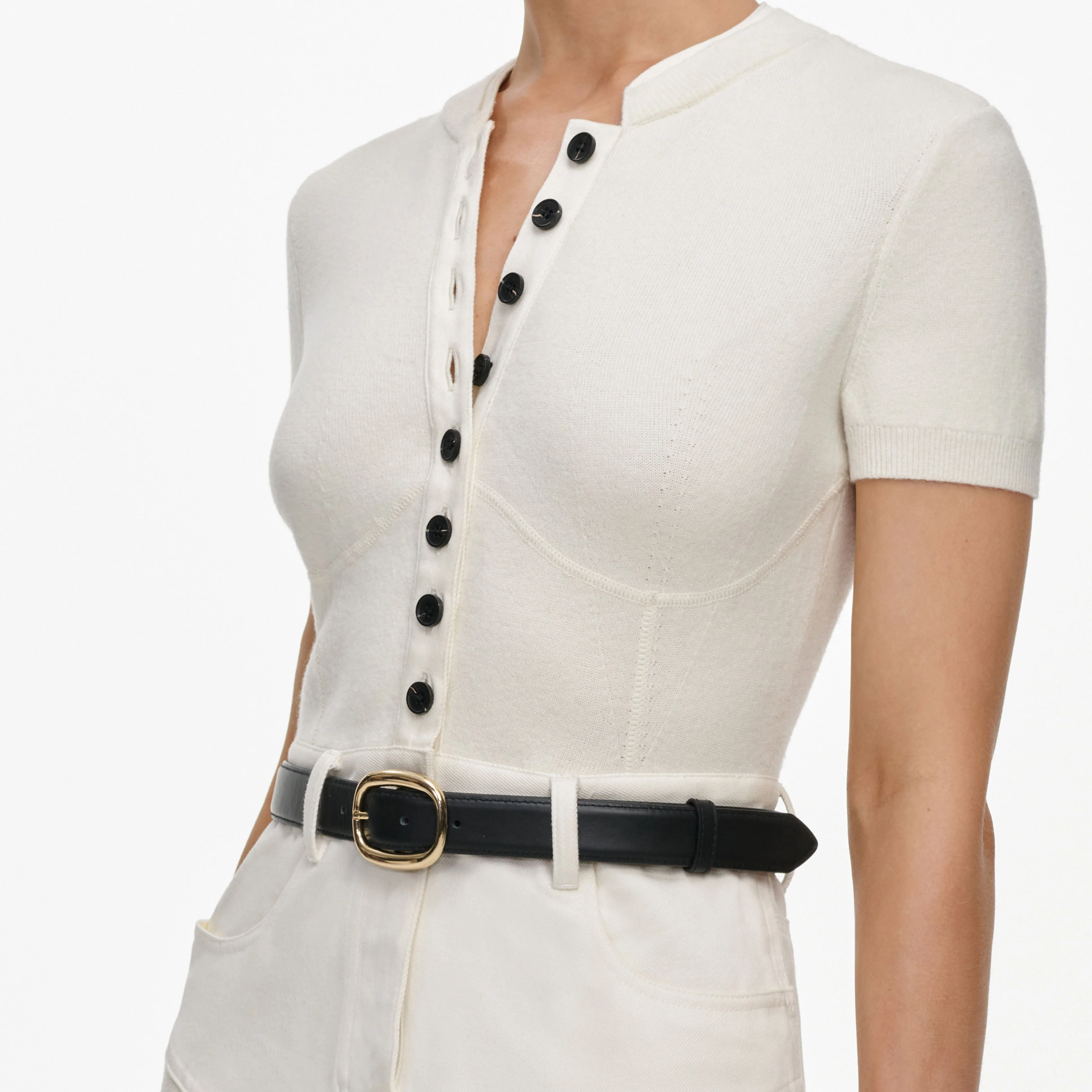Cream Knit Denim Insert Mini Dress - Image 5