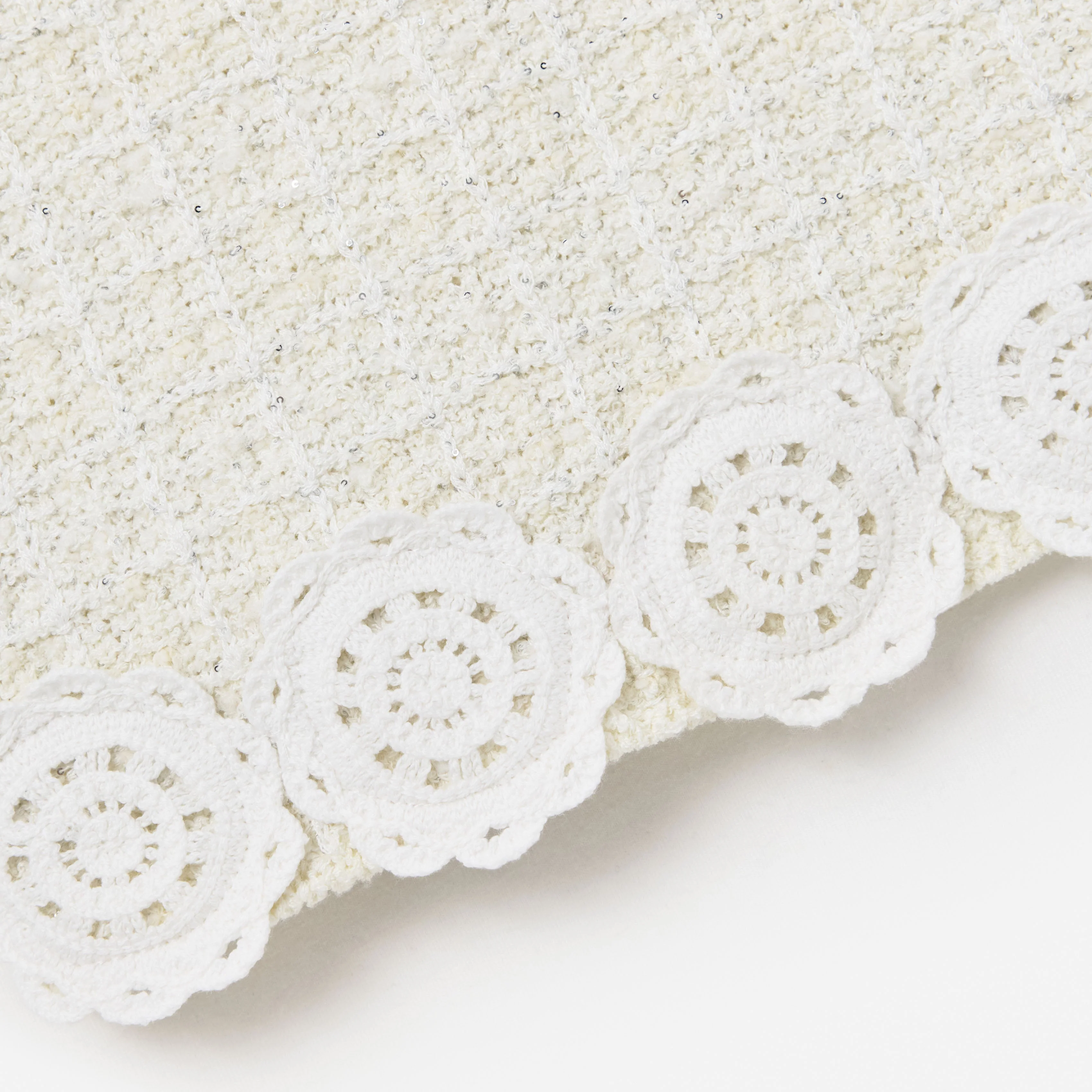 Cream Knit Flower Trim Dress - Image 3
