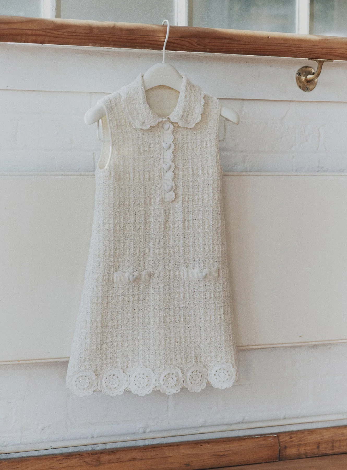 Cream Knit Flower Trim Dress - Image 4
