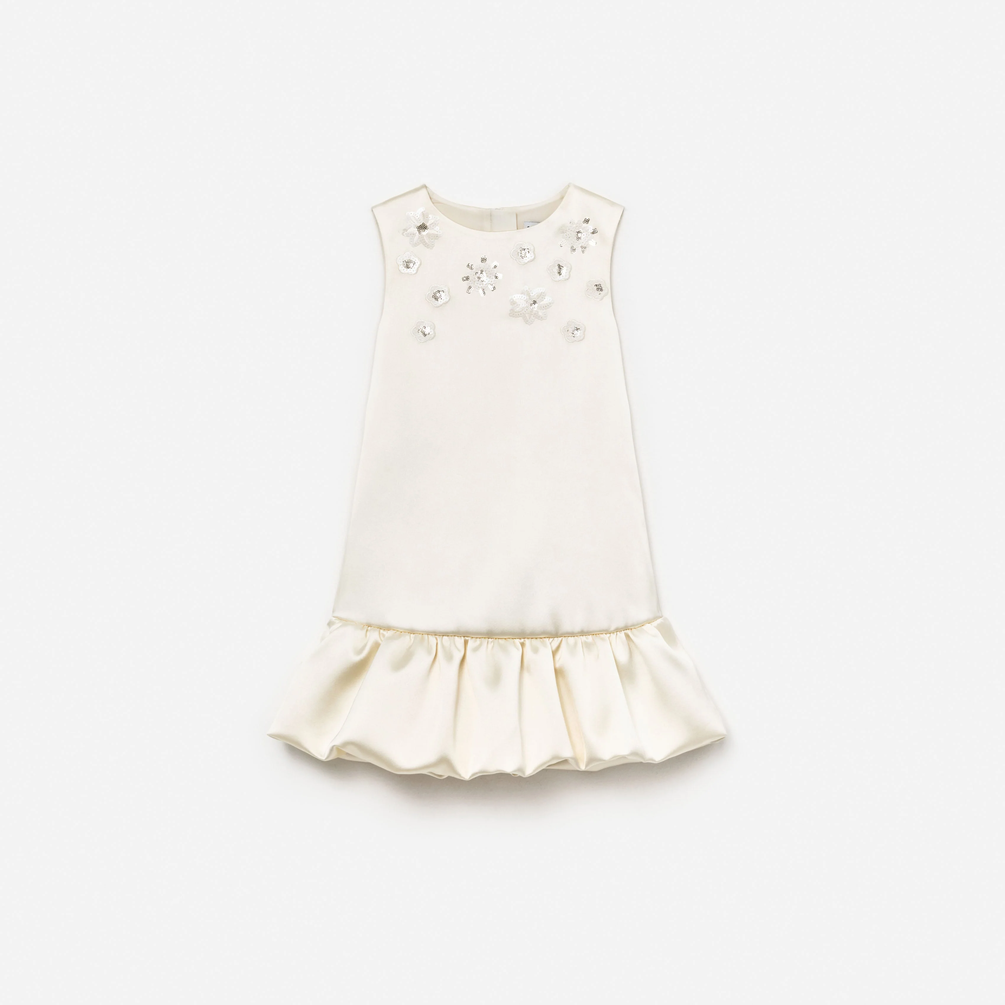 Cream Satin Bubble Hem Dress