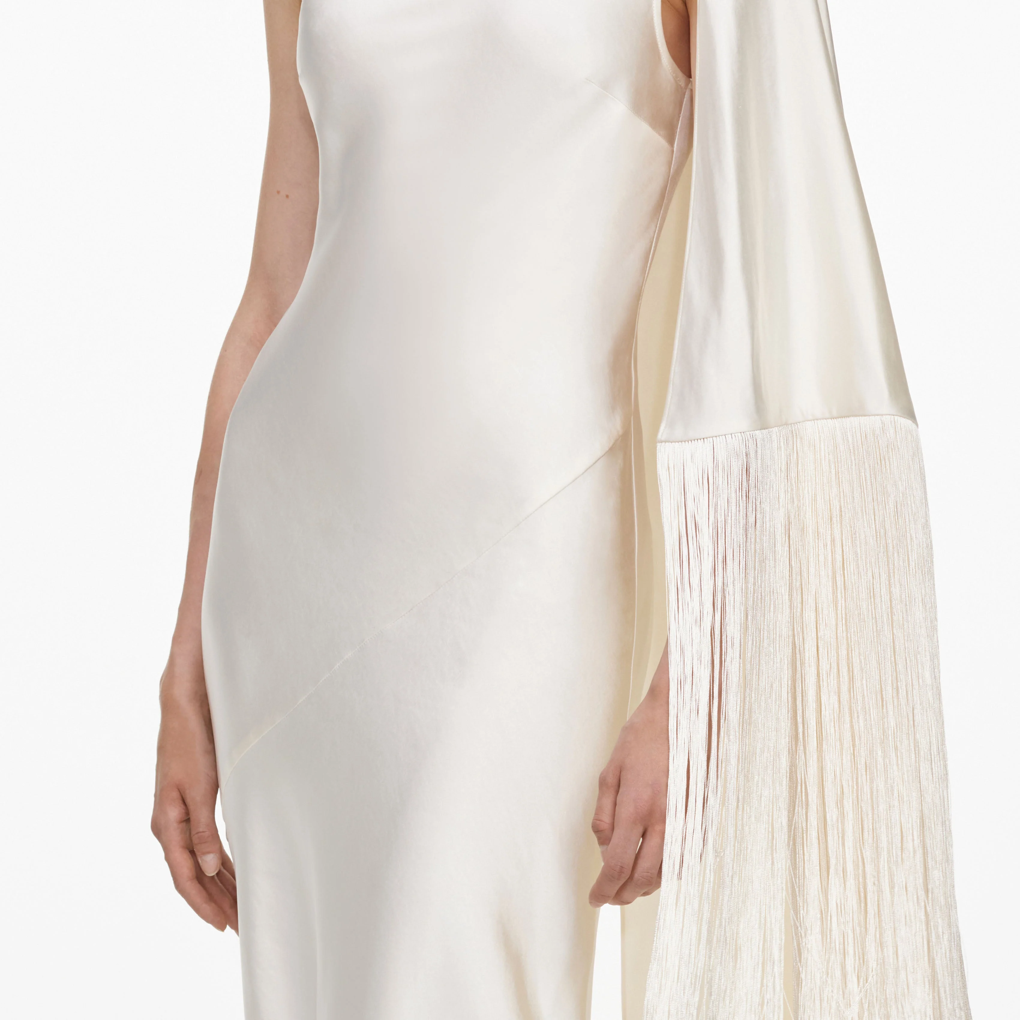 Cream Satin Fringed Maxi Dress - Image 5