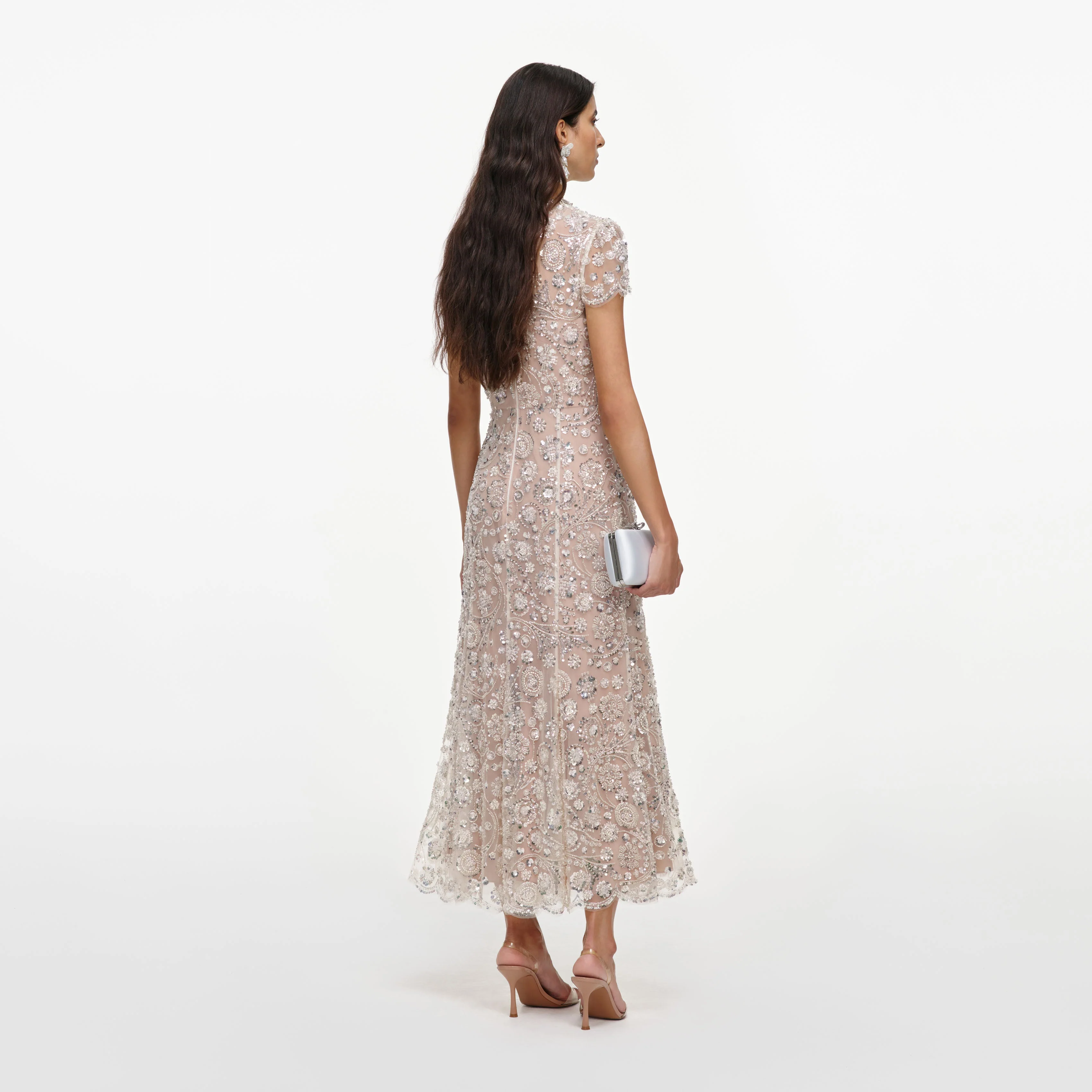 Cream Sequin Embellished Midi Dress - Image 3