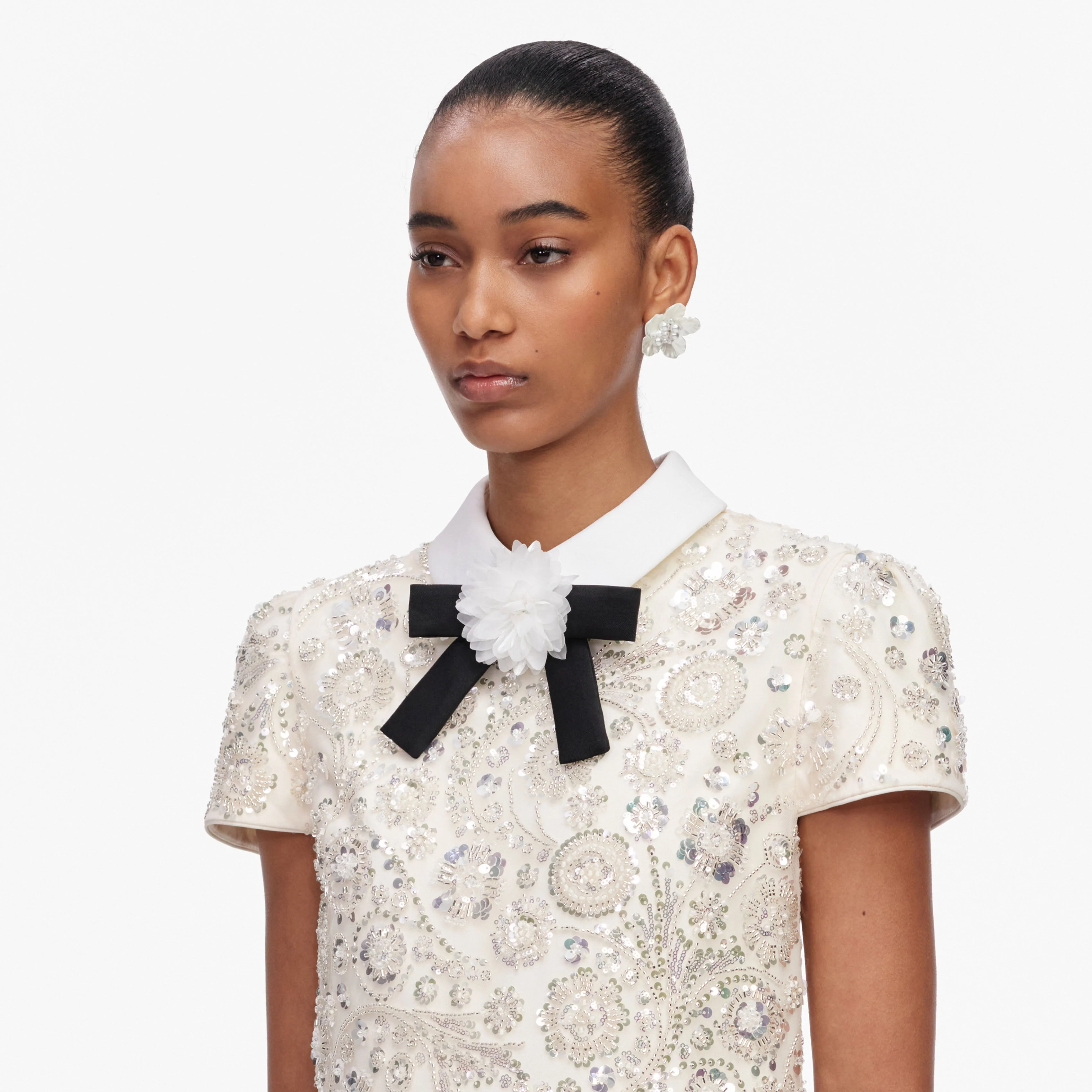 Cream Sequin Embellished Mini Dress - Image 5