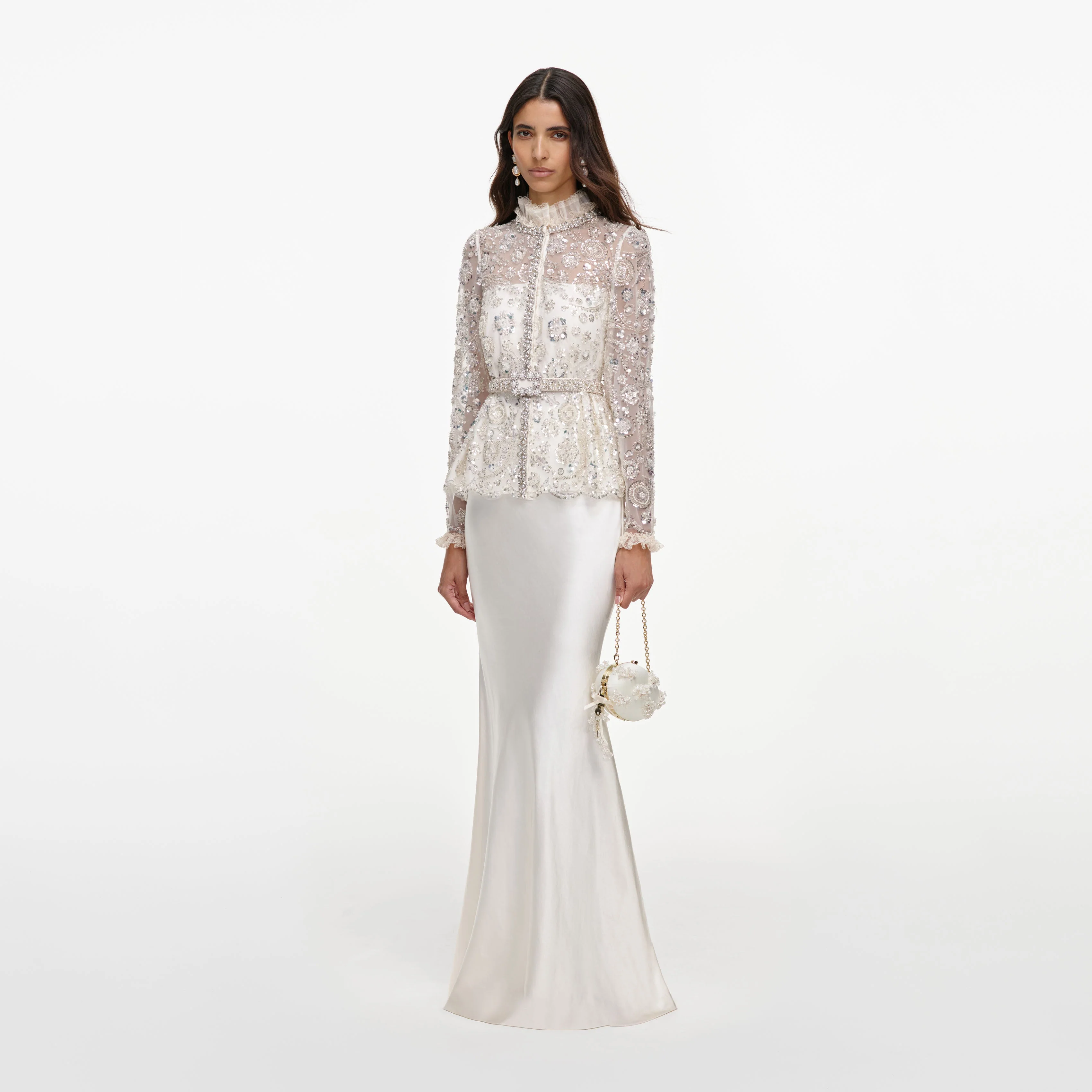 Cream Sequin Embellished Satin Maxi Dress - Image 2
