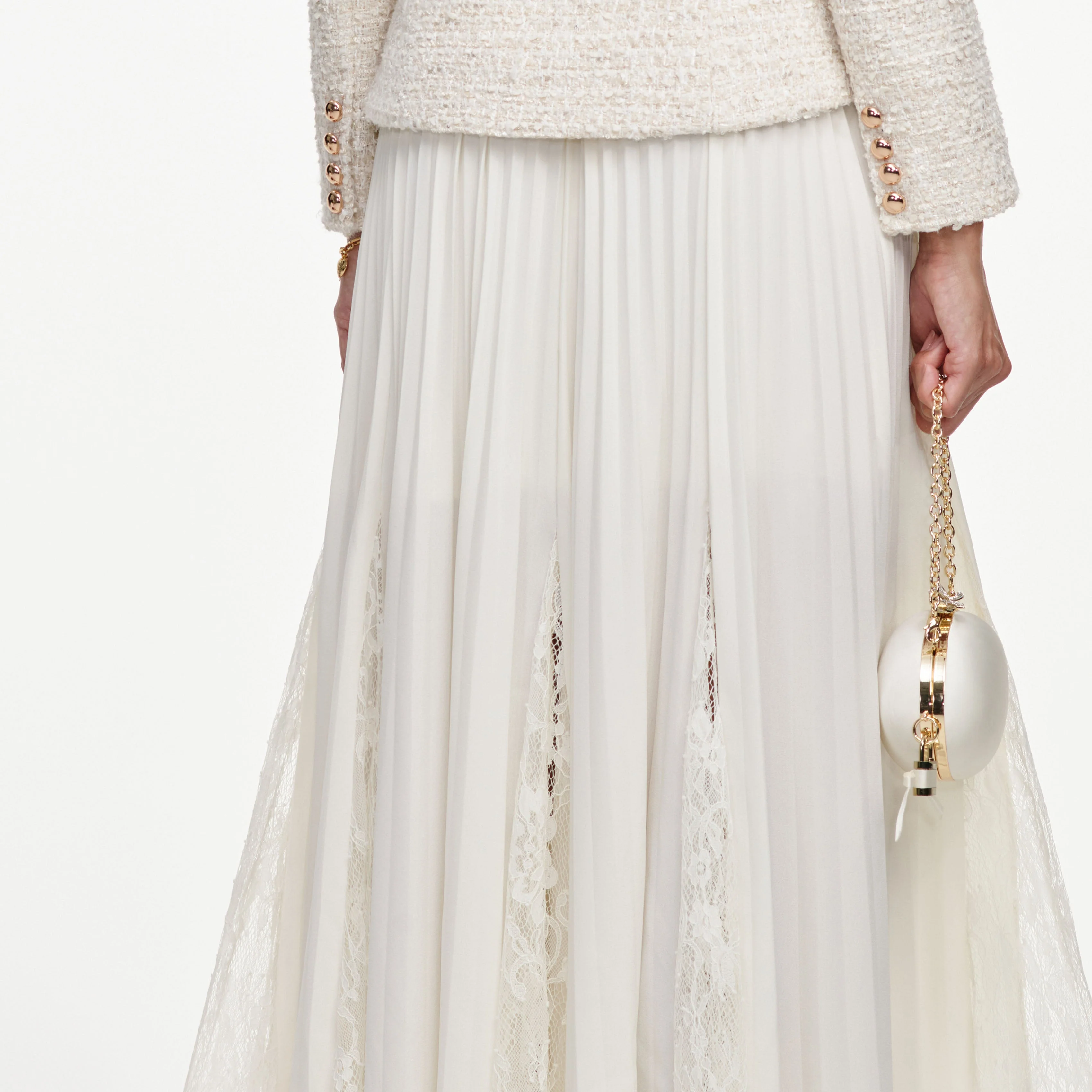 Cream Tailored Boucle And Chiffon Midi Dress - Image 5