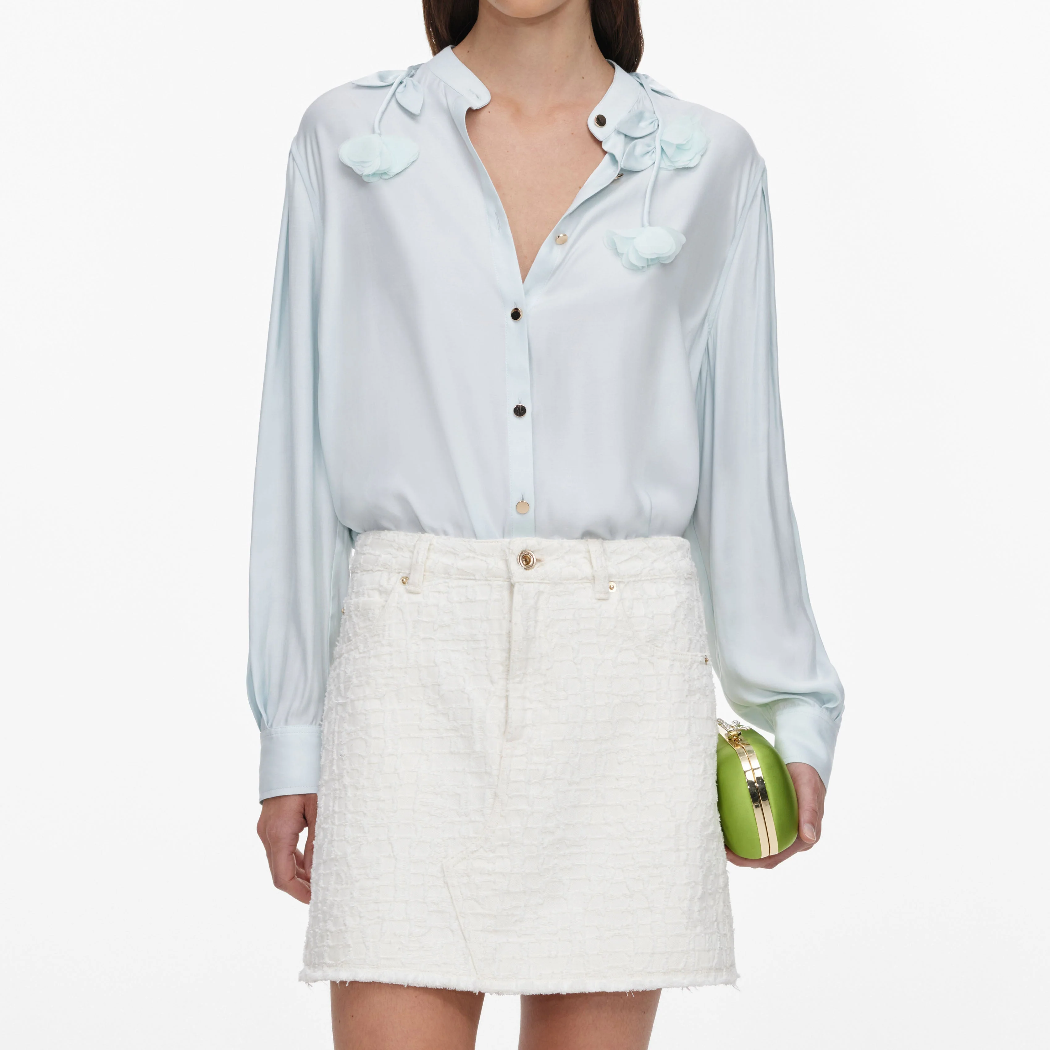 Cream Textured Denim Mini Skirt - Image 4