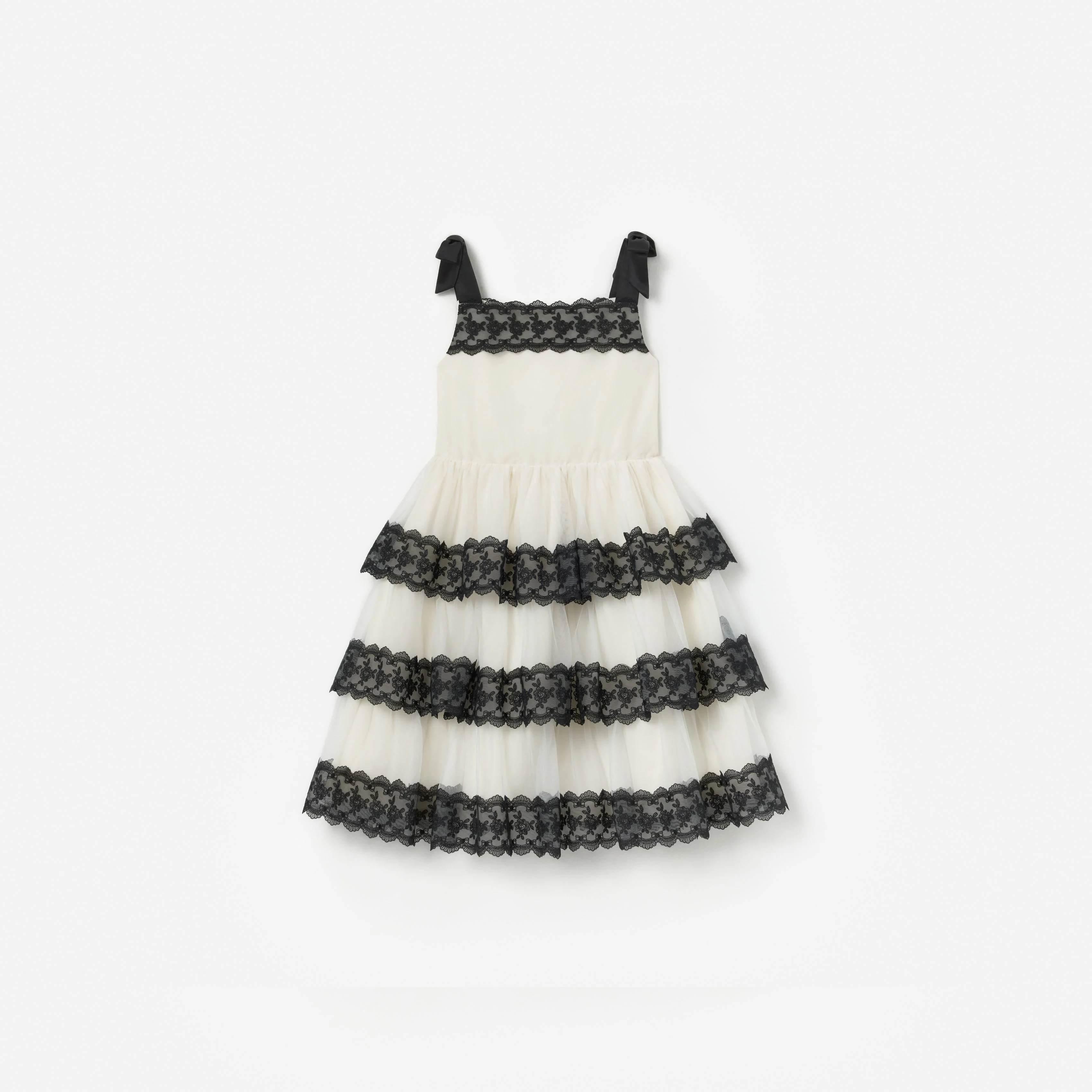 Cream Tulle Lace Tiered Dress