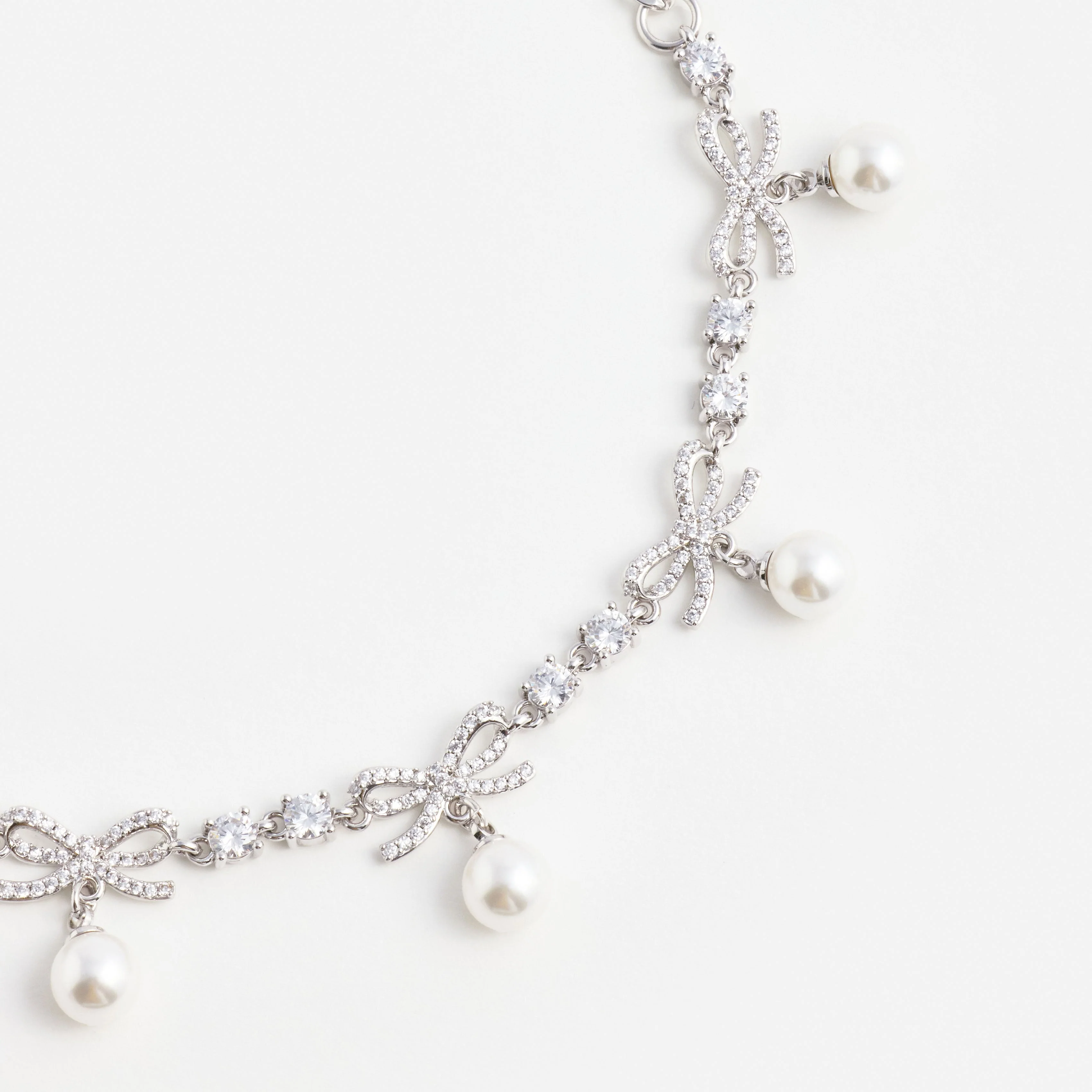 Crystal Bow Pearl Charm Bracelet - Image 3