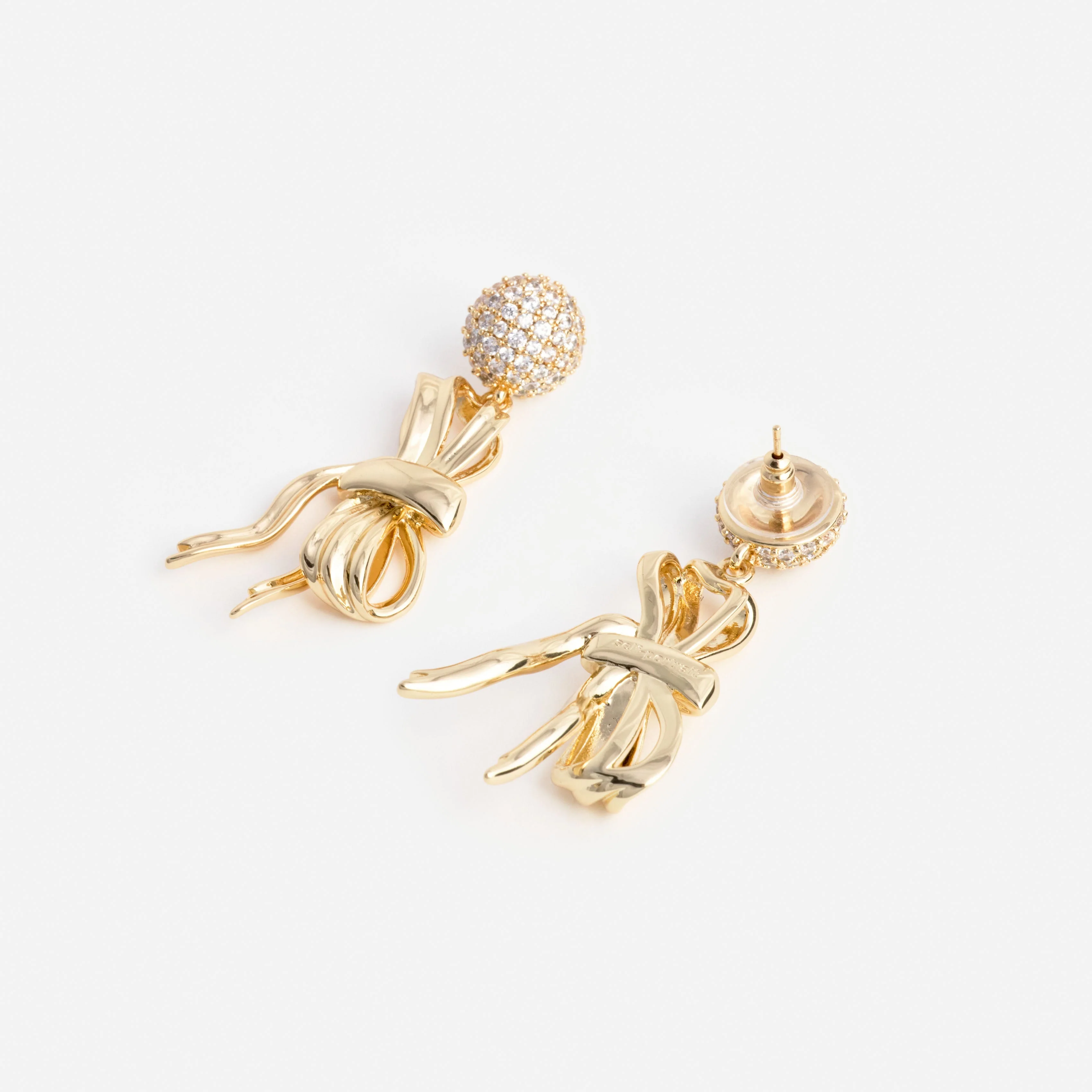 Gold Crystal Sideward Bow Earring - Image 3
