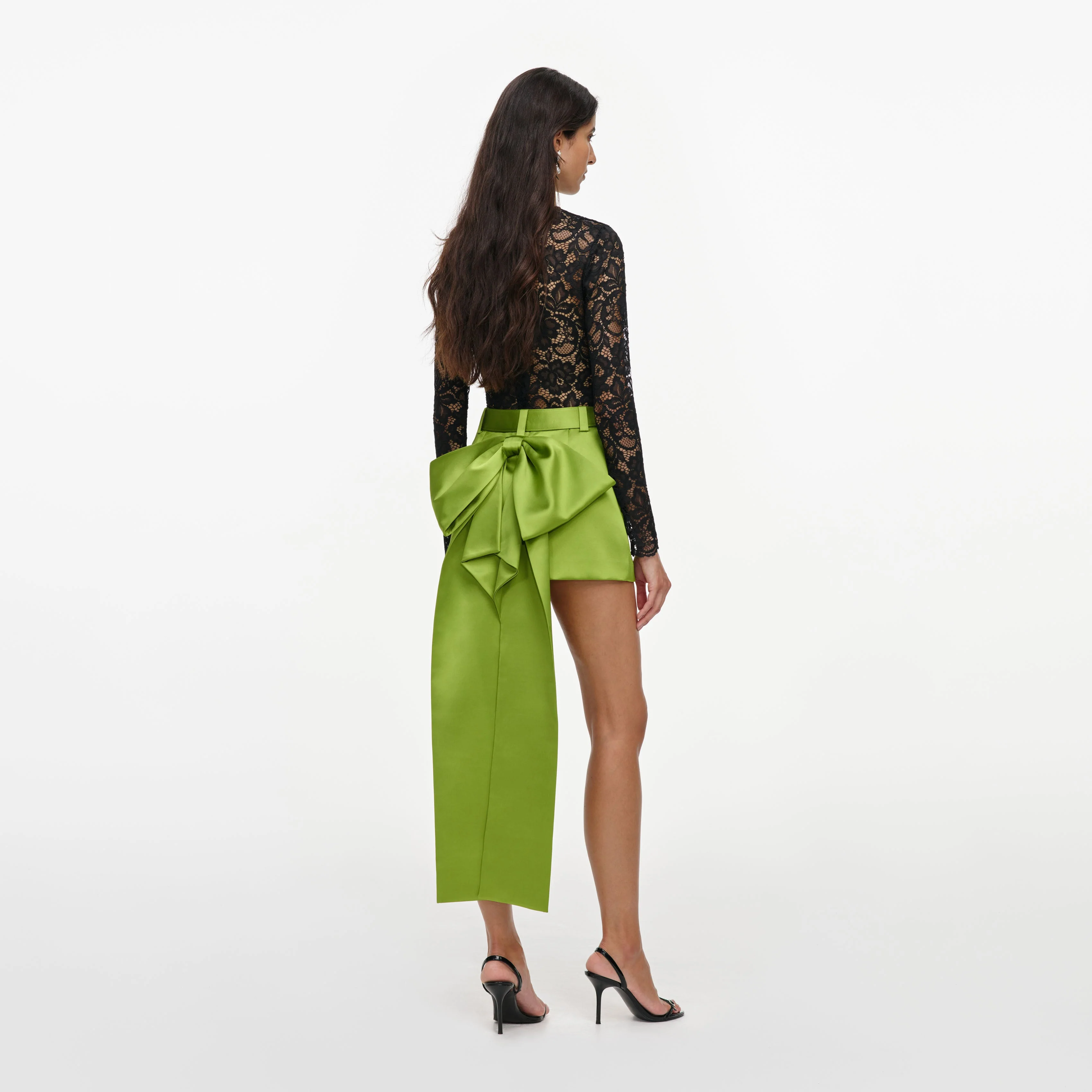 Green Satin Bow Mini Skirt - Image 3