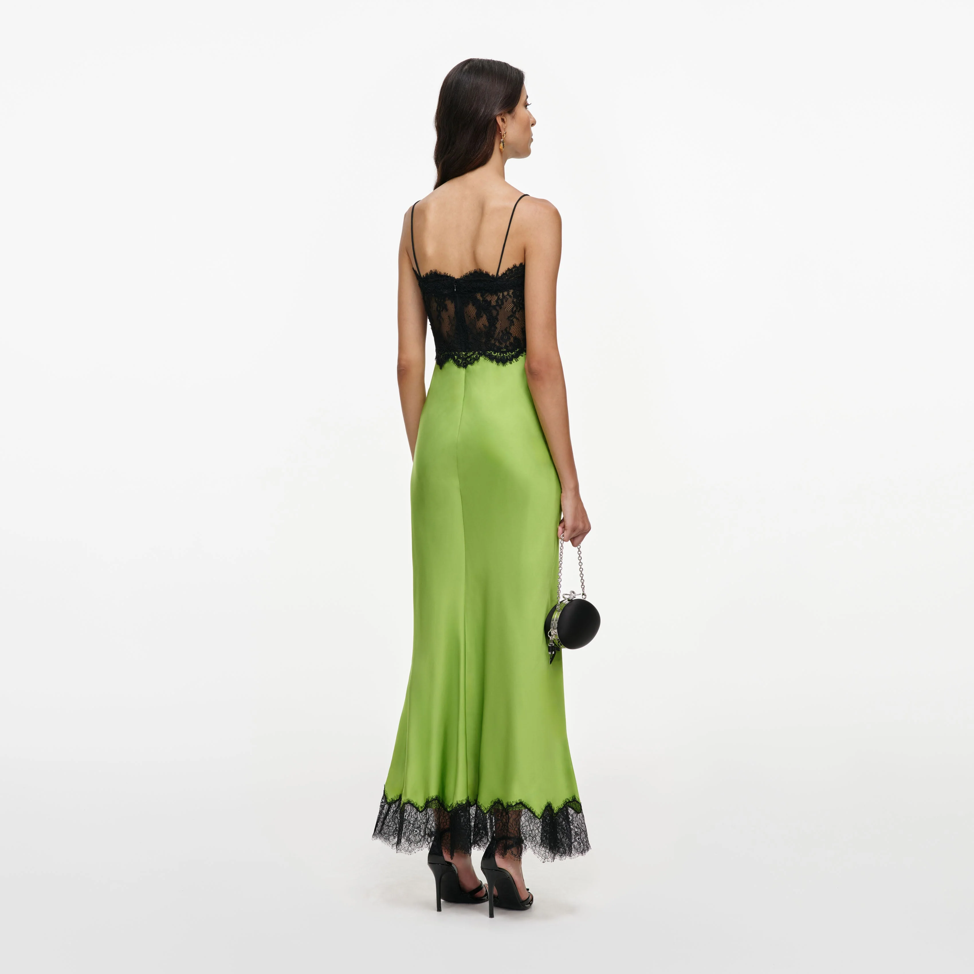 Green Satin Lace Midi Dress - Image 3