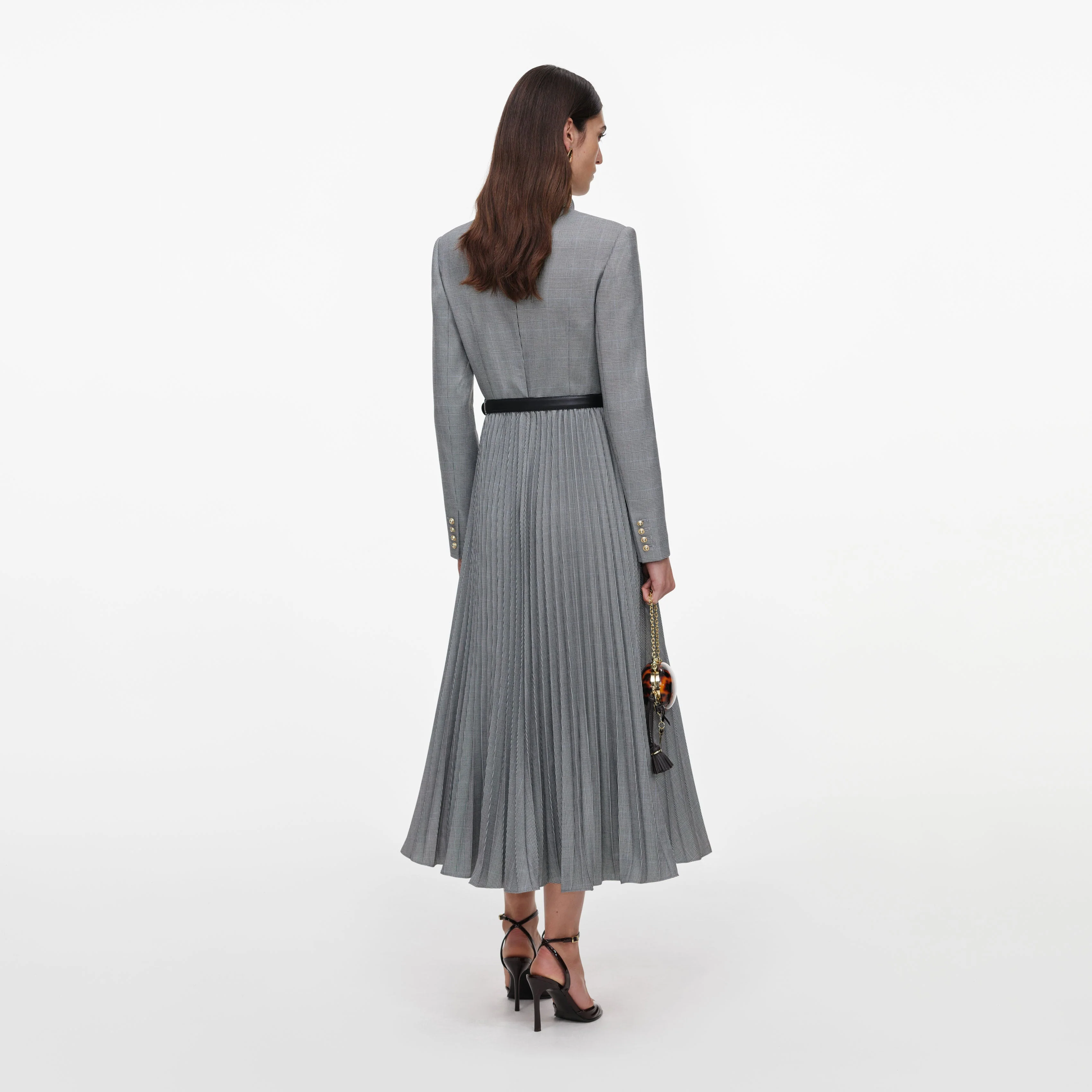 Grey Check Pleated Midi Dress - Image 3