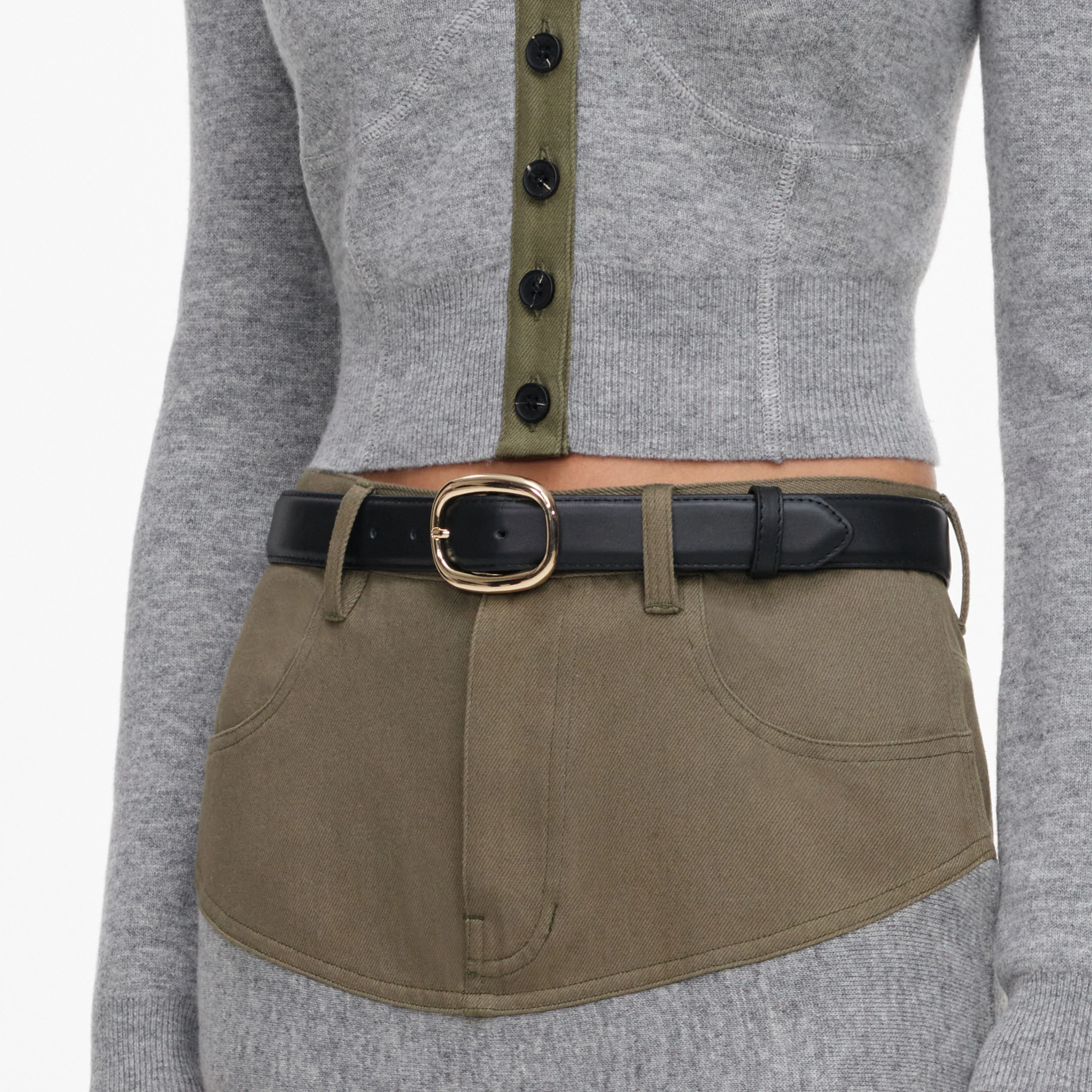Grey Knit Khaki Denim Insert Midi Skirt - Image 5