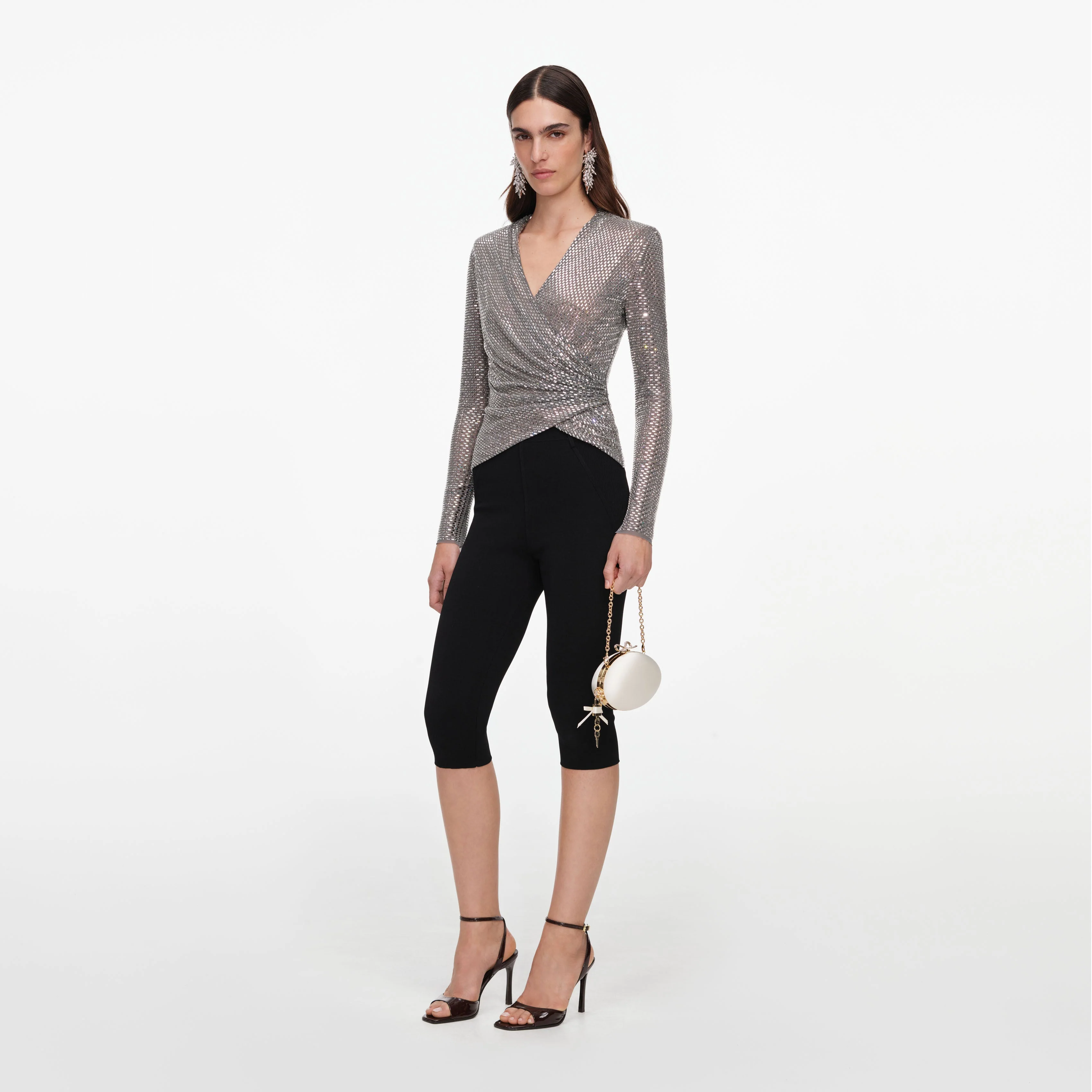 Grey Rhinestone Mesh Wrap Top - Image 2