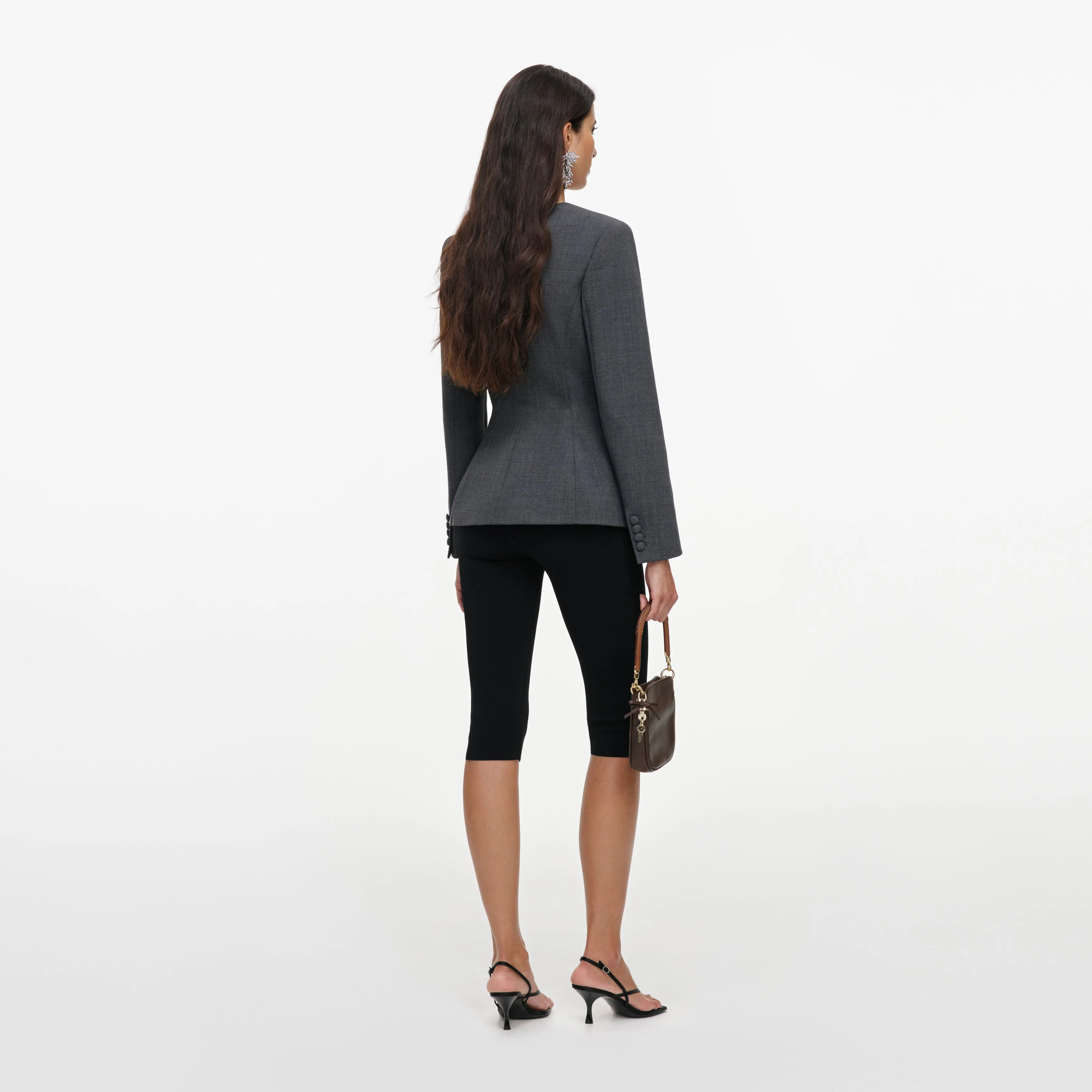 Grey Wool Collarless Jacket - Image 3