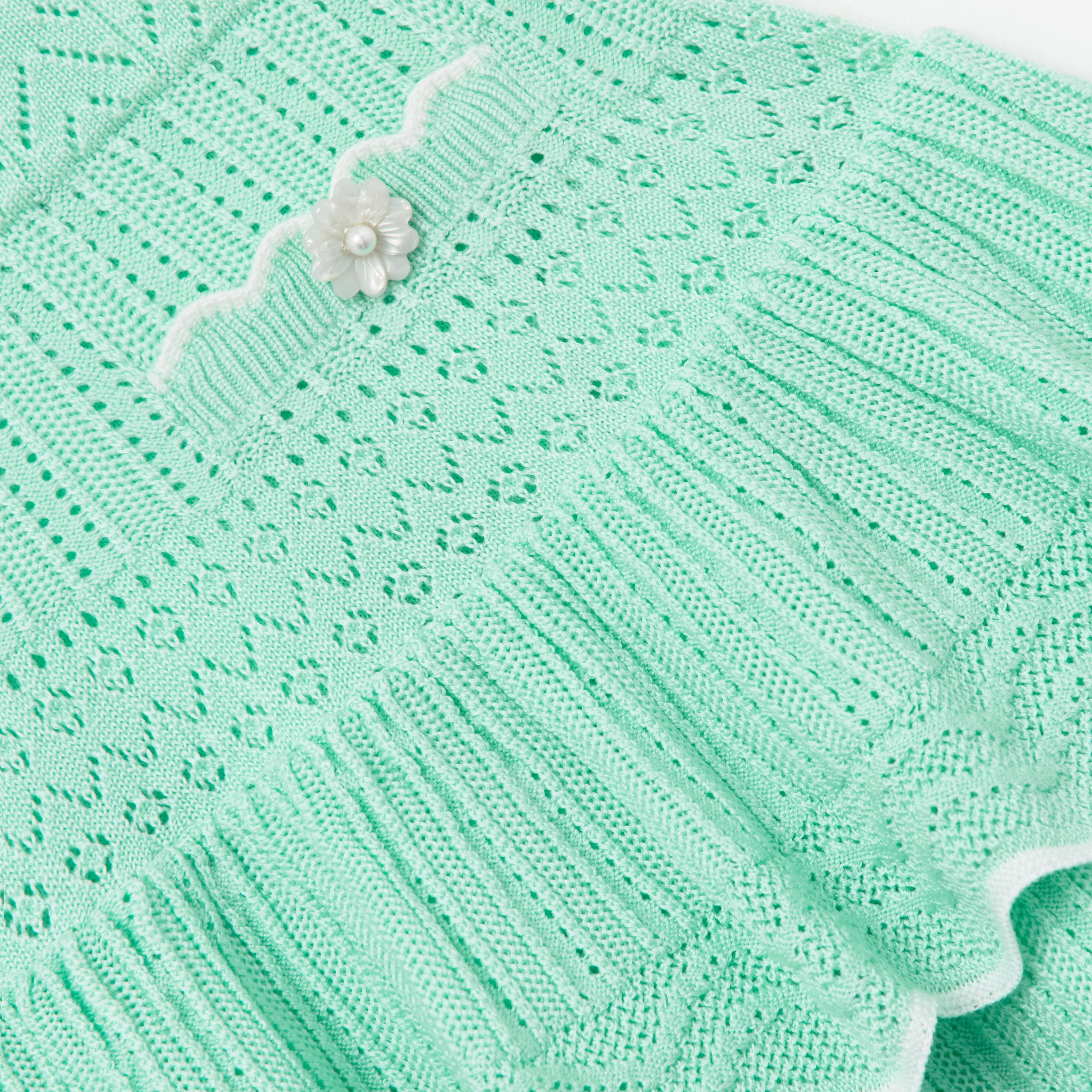 Mint Pointelle Knit Tiered Skirt - Image 3