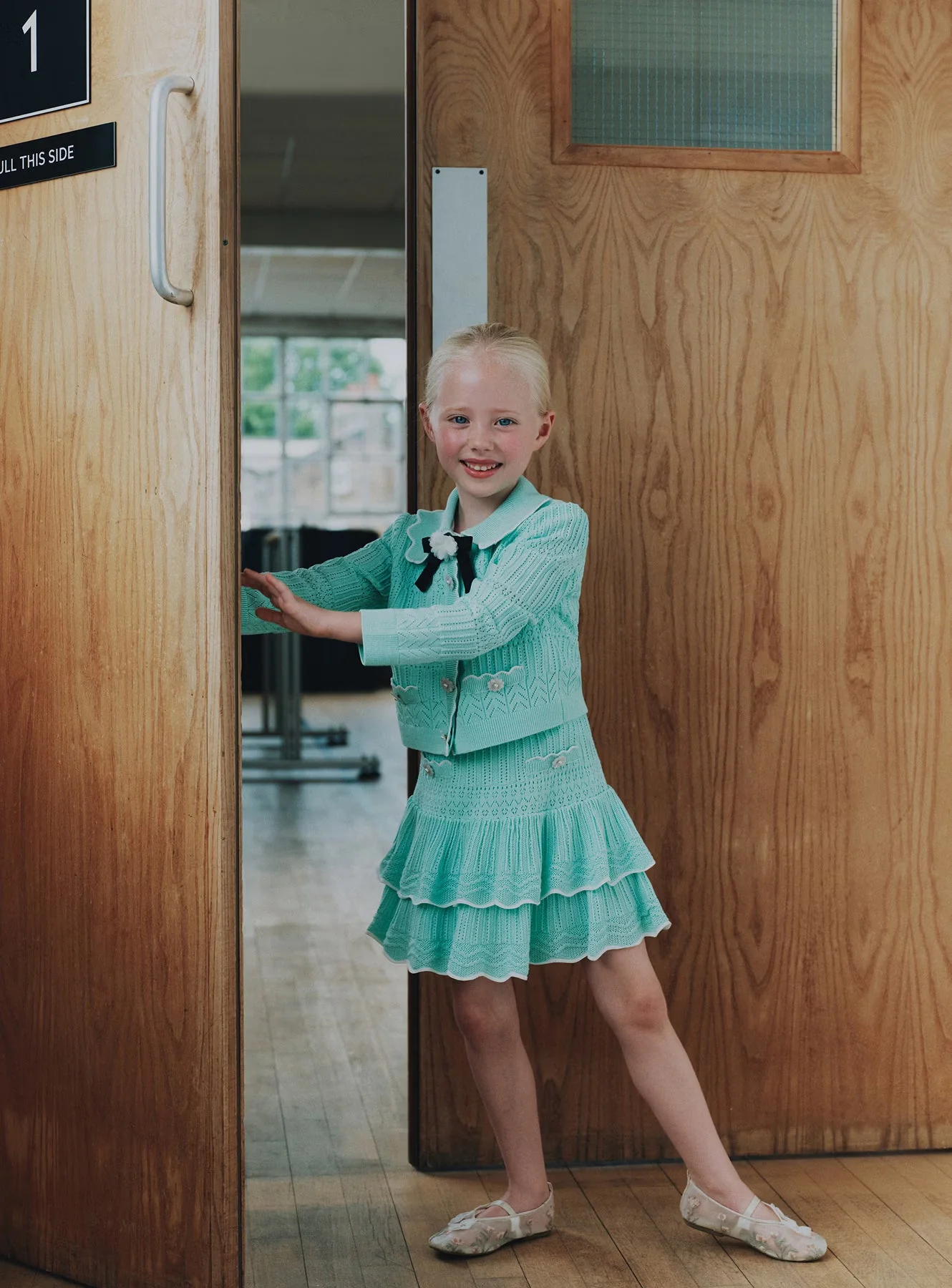 Mint Pointelle Knit Tiered Skirt - Image 4