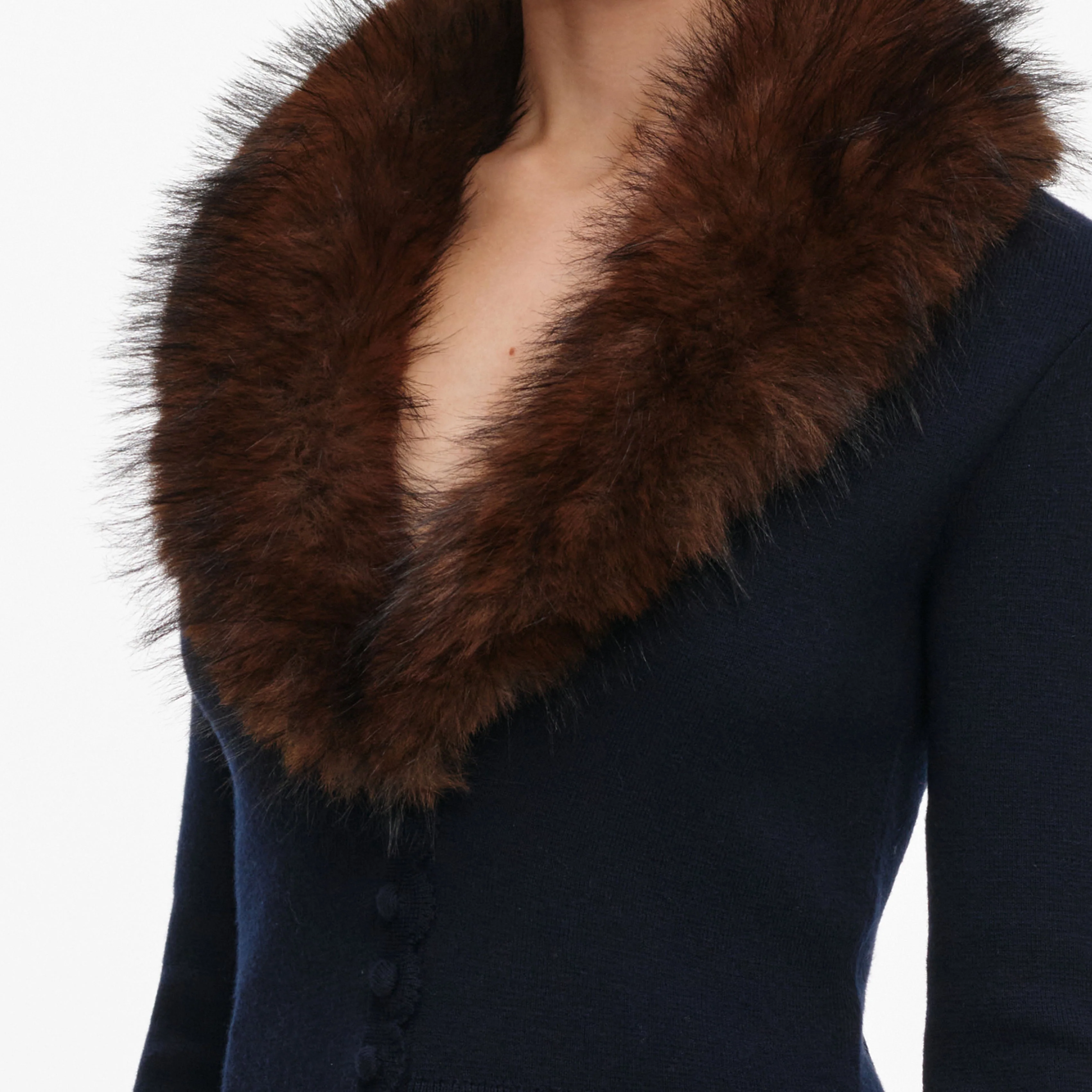 Navy Faux Fur Knit Cardigan - Image 5
